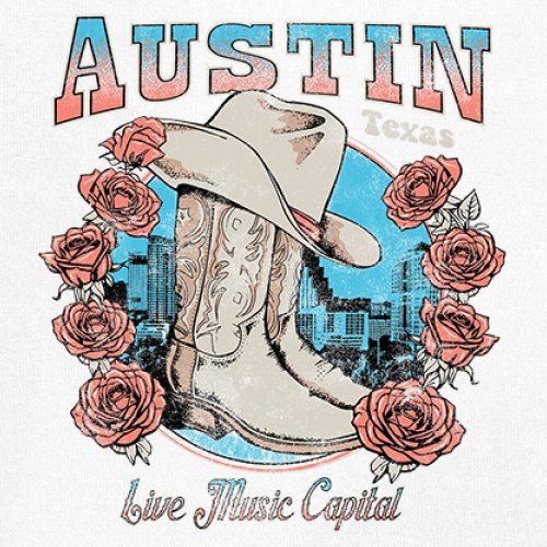 Austin Live Music Capital Youth T-shirt Country Cowgirl Boots and Hat Kids - Picture 25 of 50