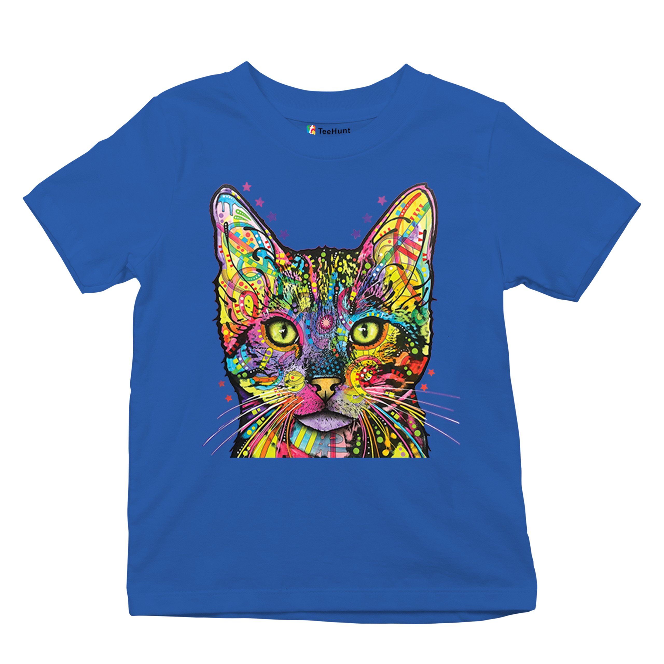 Dean Russo Shiva Cat Stare Youth T-shirt Neon Mosaic Colorful Kitten Eyes Kids - Picture 41 of 50