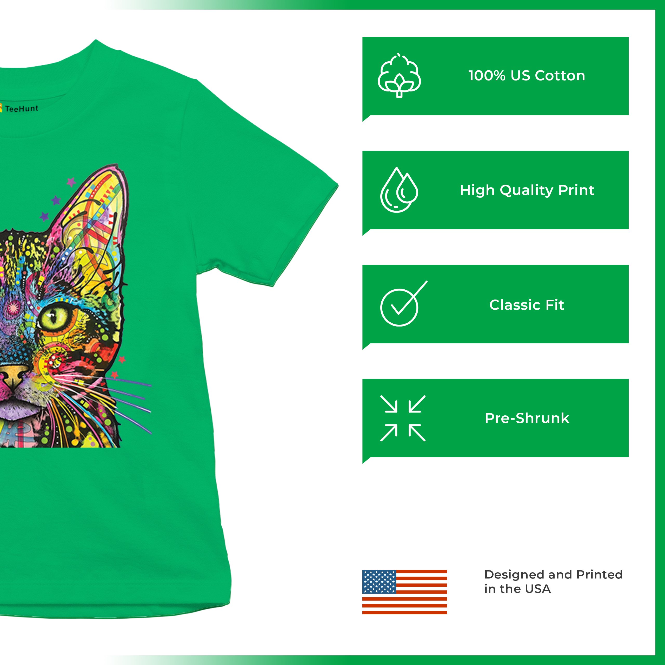 Dean Russo Shiva Cat Stare Youth T-shirt Neon Mosaic Colorful Kitten Eyes Kids - Picture 35 of 50