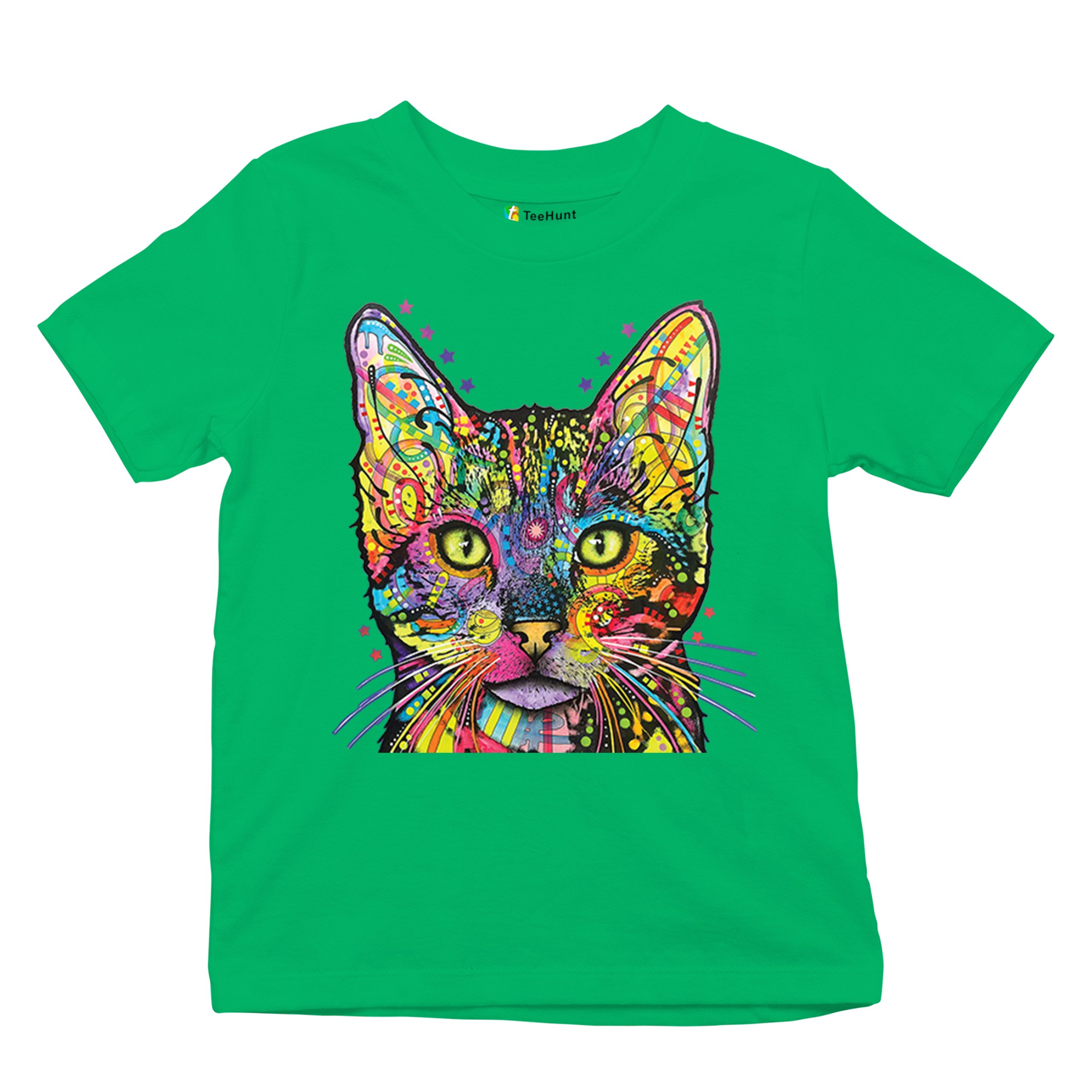 Dean Russo Shiva Cat Stare Youth T-shirt Neon Mosaic Colorful Kitten Eyes Kids - Picture 34 of 50