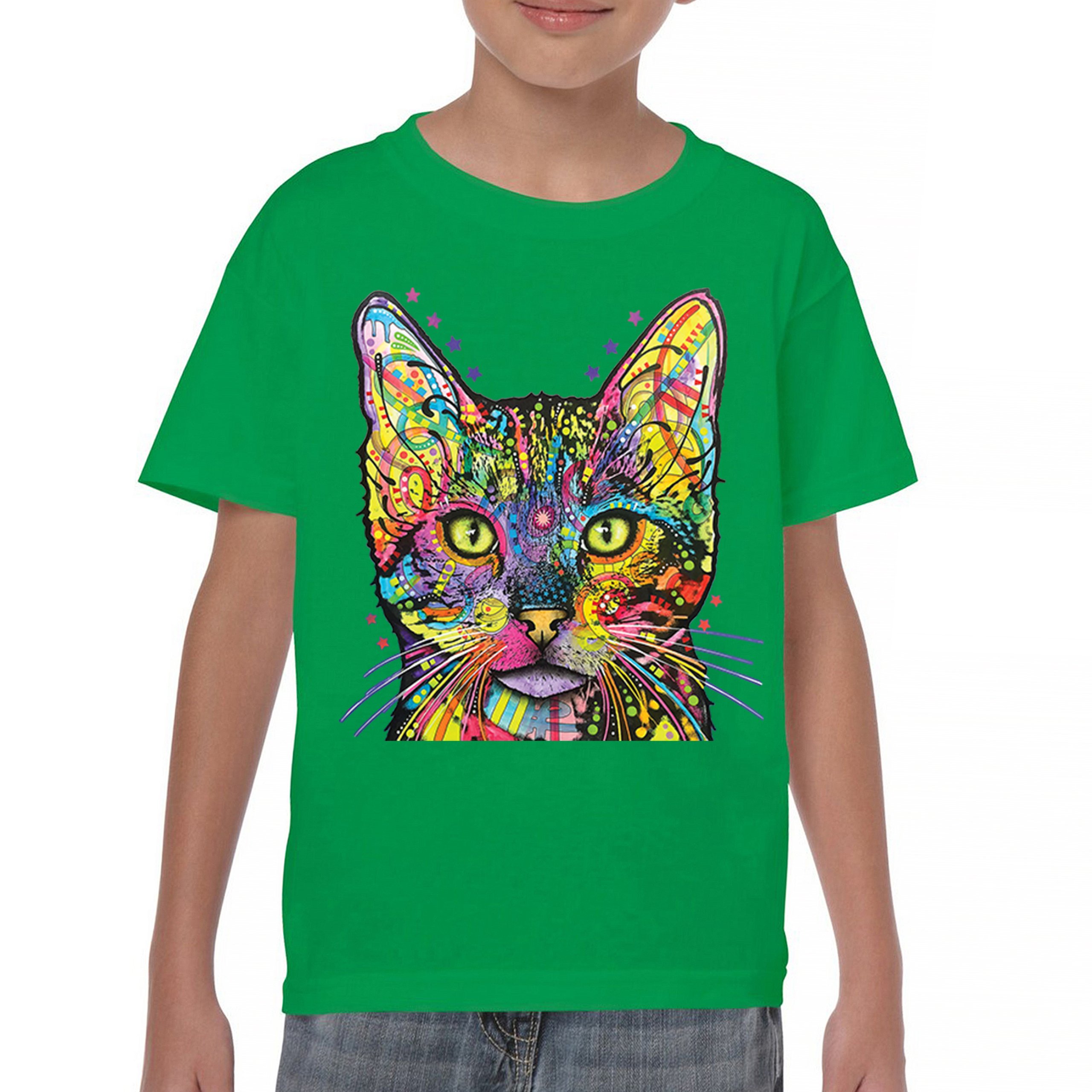 Dean Russo Shiva Cat Stare Youth T-shirt Neon Mosaic Colorful Kitten Eyes Kids - Picture 30 of 50