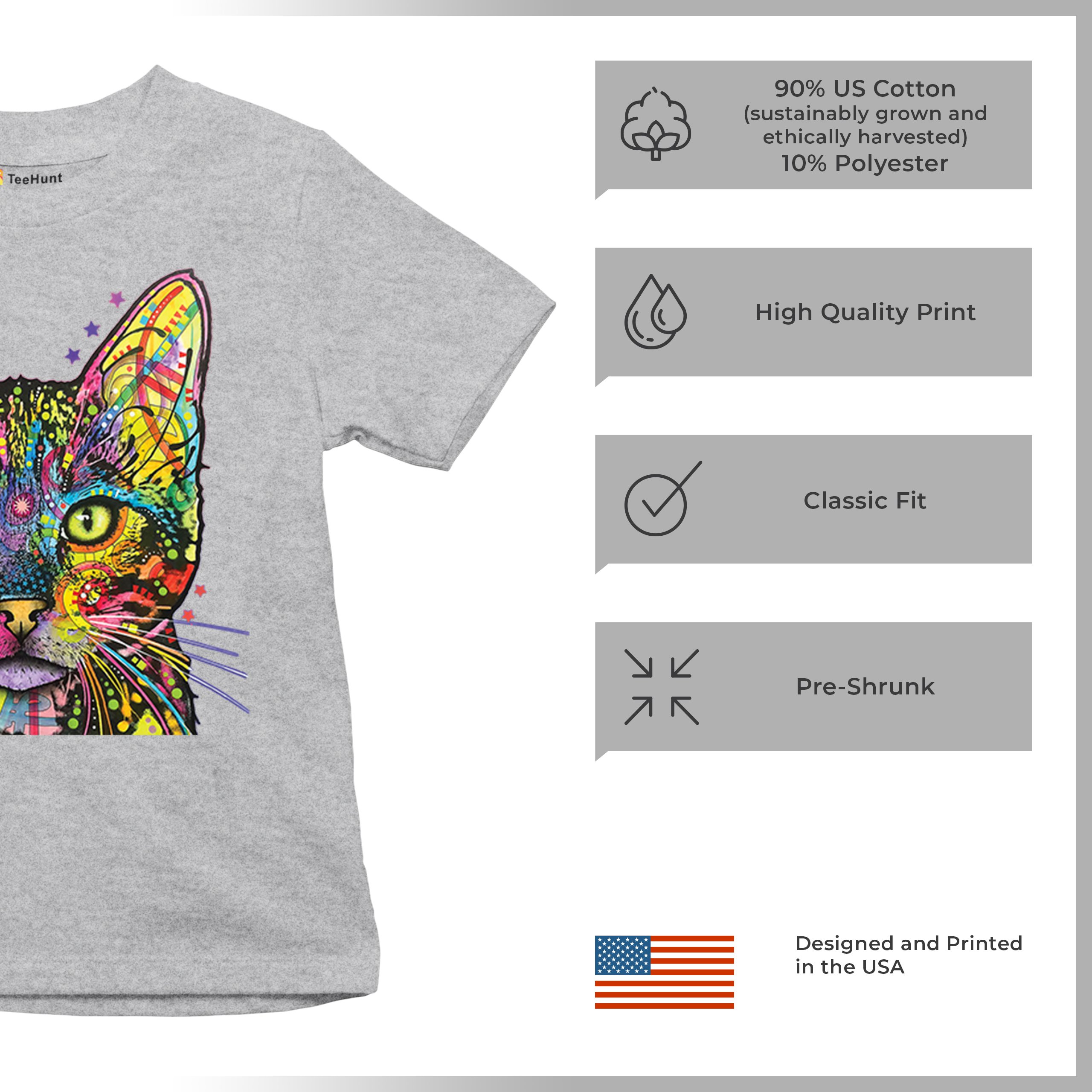 Dean Russo Shiva Cat Stare Youth T-shirt Neon Mosaic Colorful Kitten Eyes Kids - Picture 14 of 50