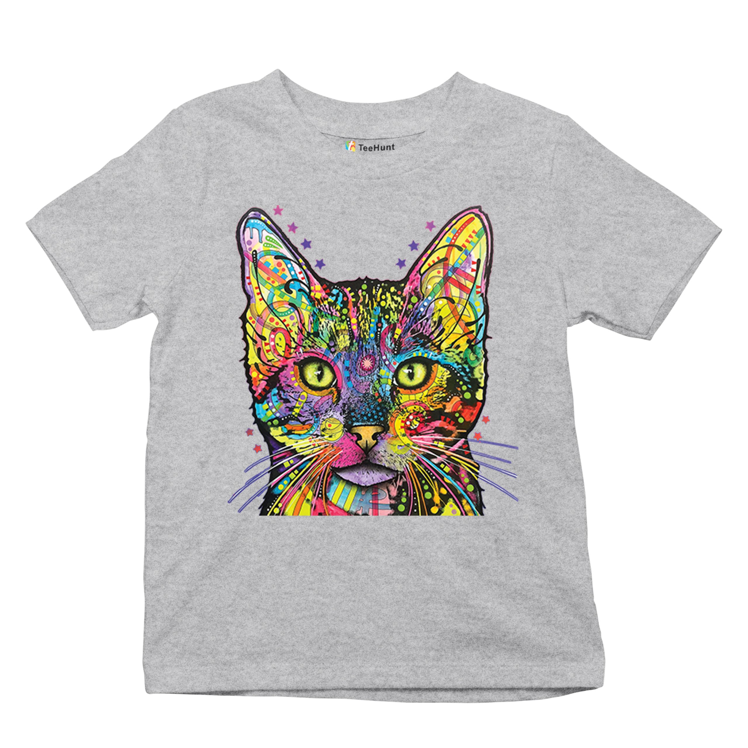 Dean Russo Shiva Cat Stare Youth T-shirt Neon Mosaic Colorful Kitten Eyes Kids - Picture 13 of 50