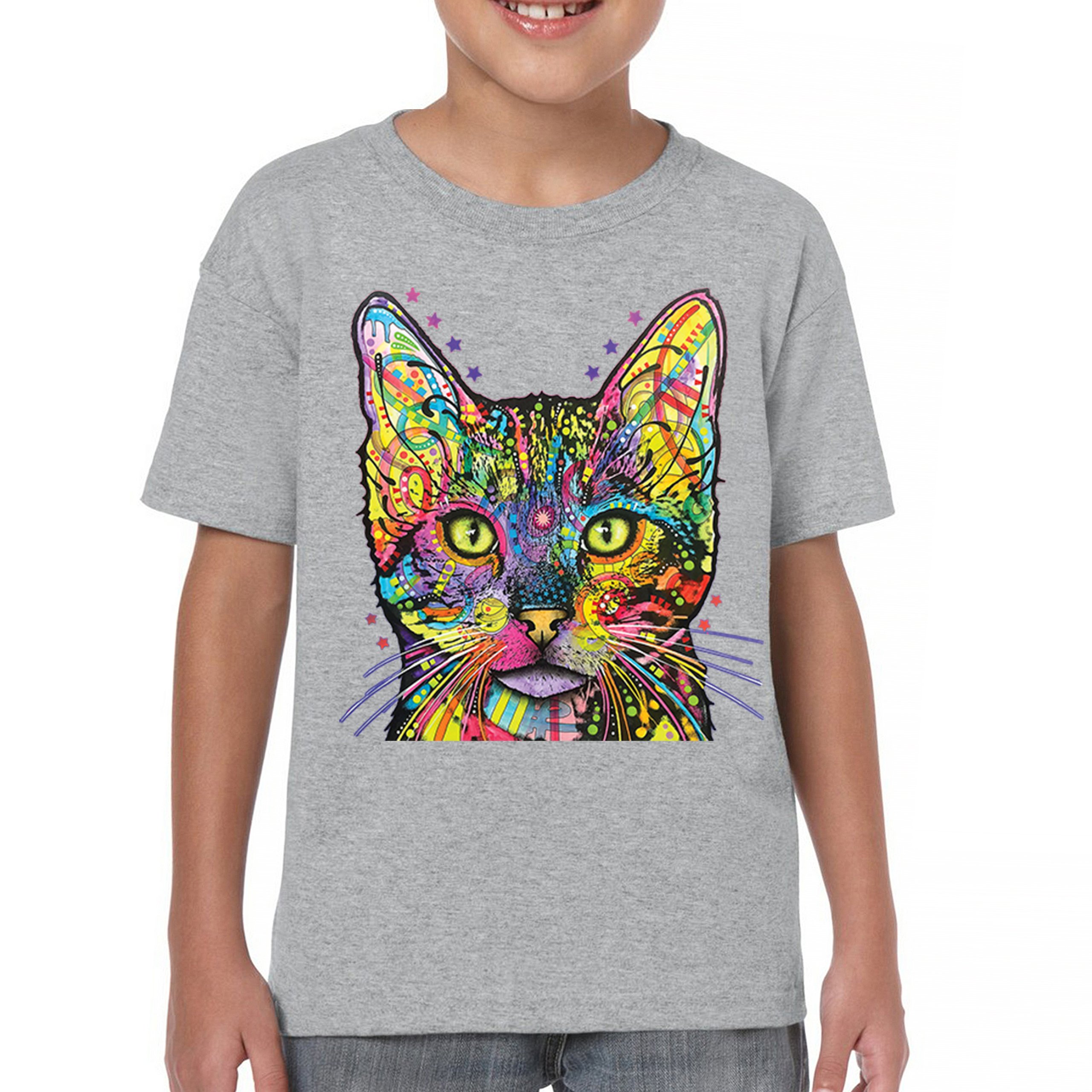Dean Russo Shiva Cat Stare Youth T-shirt Neon Mosaic Colorful Kitten Eyes Kids - Picture 9 of 50