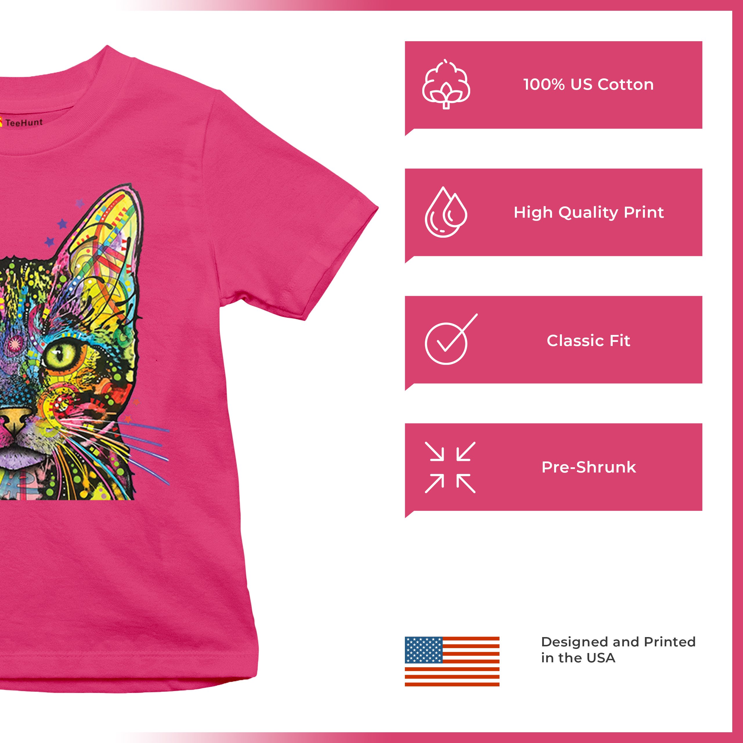 Dean Russo Shiva Cat Stare Youth T-shirt Neon Mosaic Colorful Kitten Eyes Kids - Picture 49 of 50