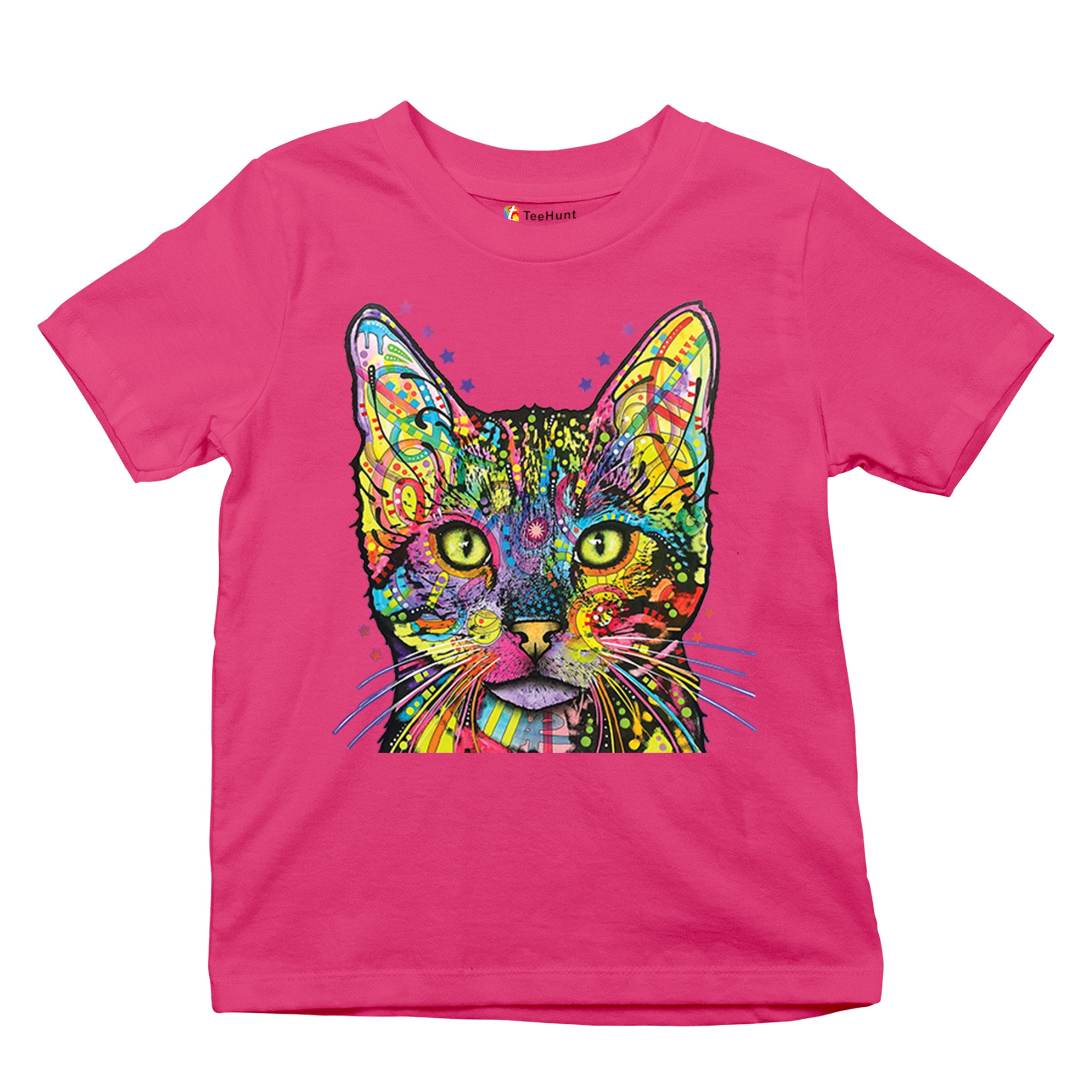 Dean Russo Shiva Cat Stare Youth T-shirt Neon Mosaic Colorful Kitten Eyes Kids - Picture 48 of 50