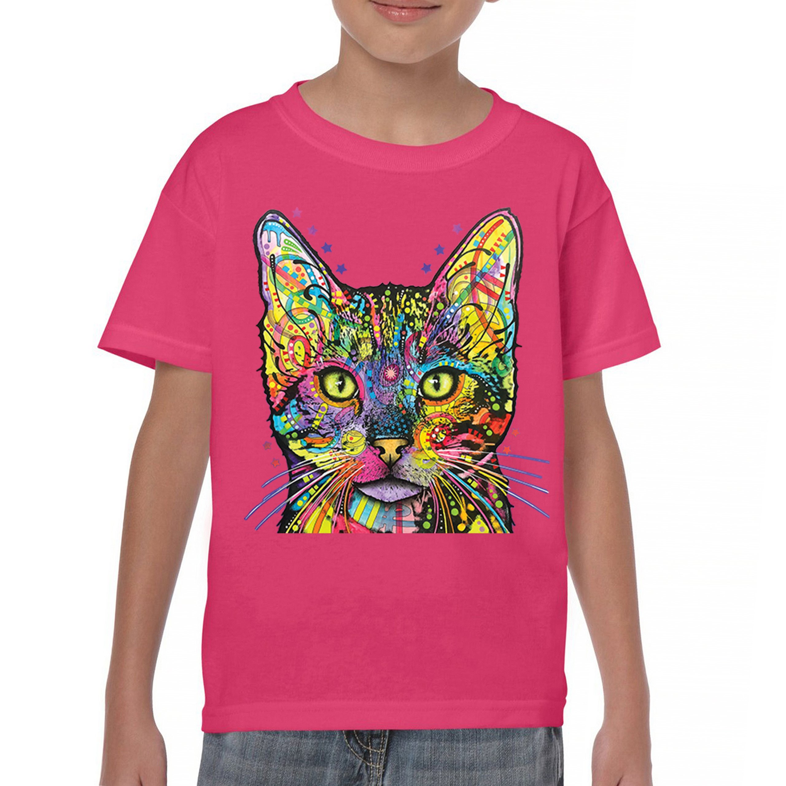 Dean Russo Shiva Cat Stare Youth T-shirt Neon Mosaic Colorful Kitten Eyes Kids - Picture 44 of 50