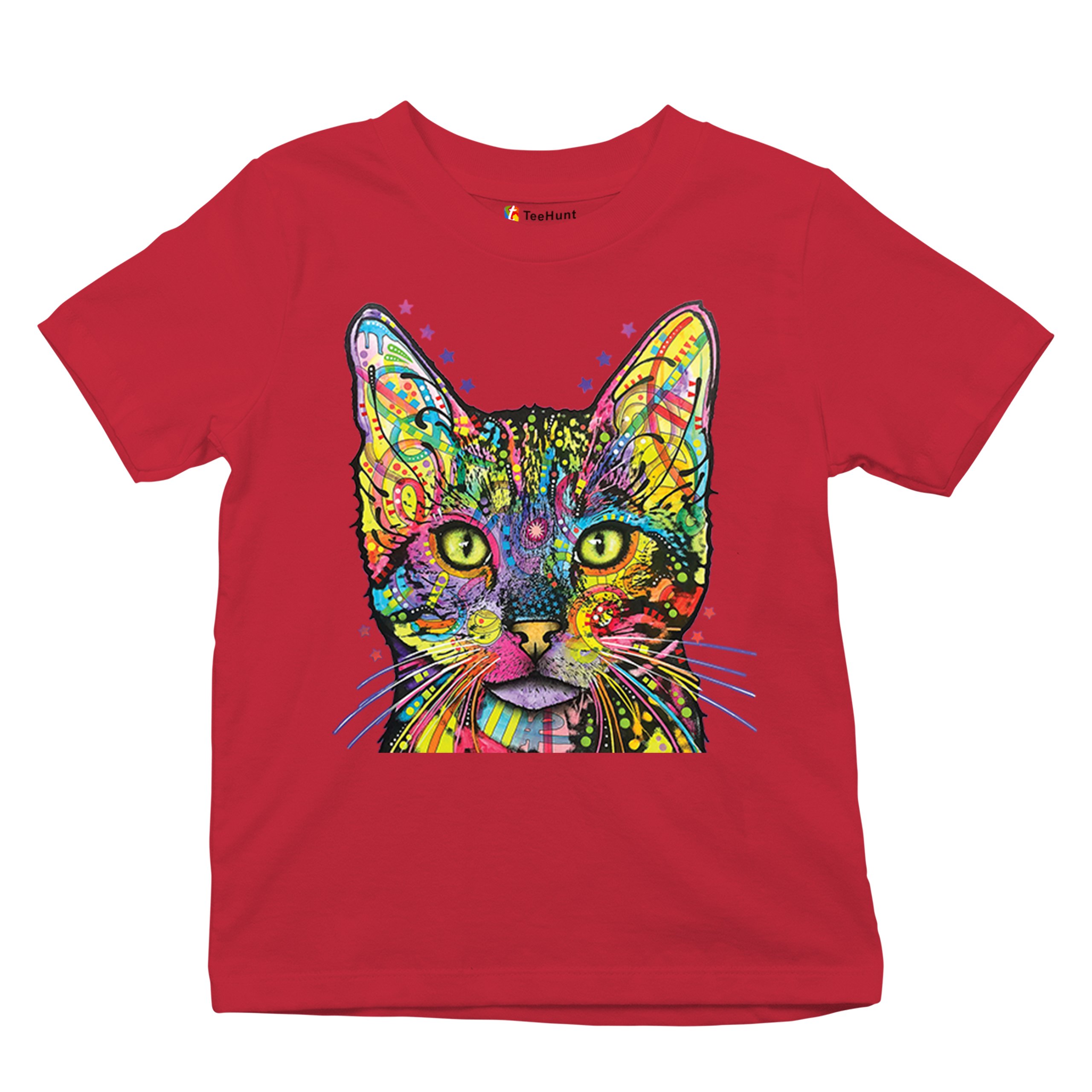 Dean Russo Shiva Cat Stare Youth T-shirt Neon Mosaic Colorful Kitten Eyes Kids - Picture 20 of 50