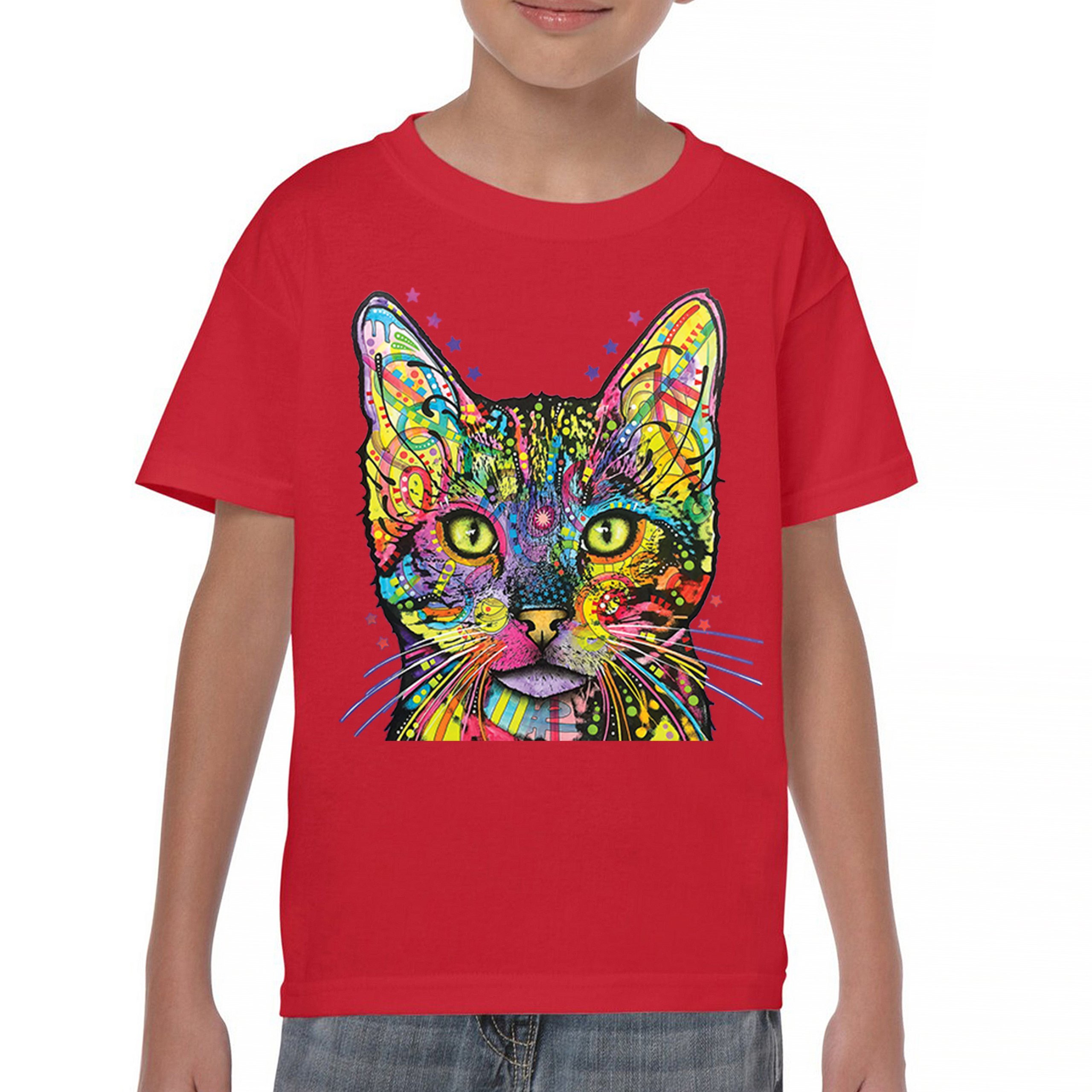 Dean Russo Shiva Cat Stare Youth T-shirt Neon Mosaic Colorful Kitten Eyes Kids - Picture 16 of 50