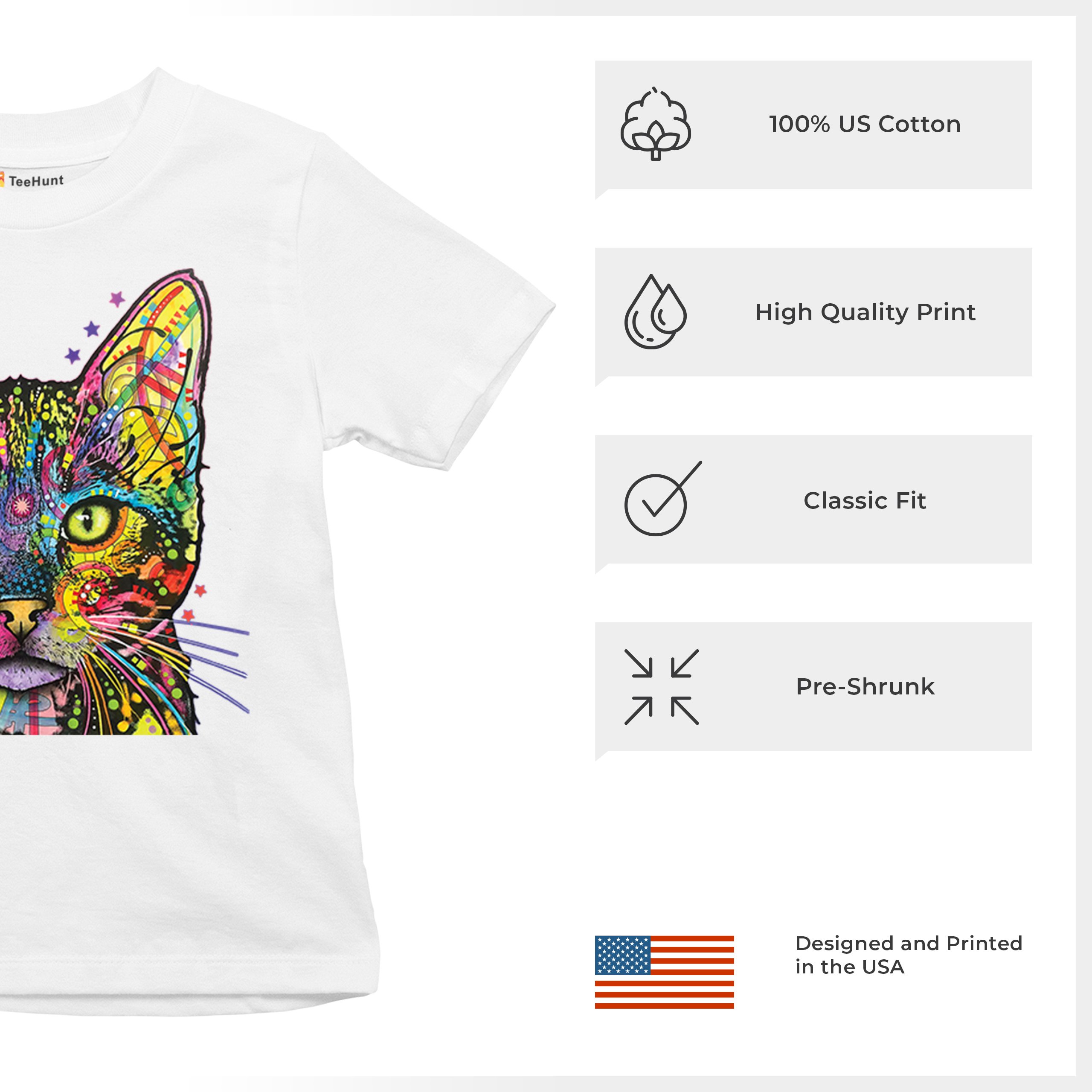 Dean Russo Shiva Cat Stare Youth T-shirt Neon Mosaic Colorful Kitten Eyes Kids - Picture 28 of 50