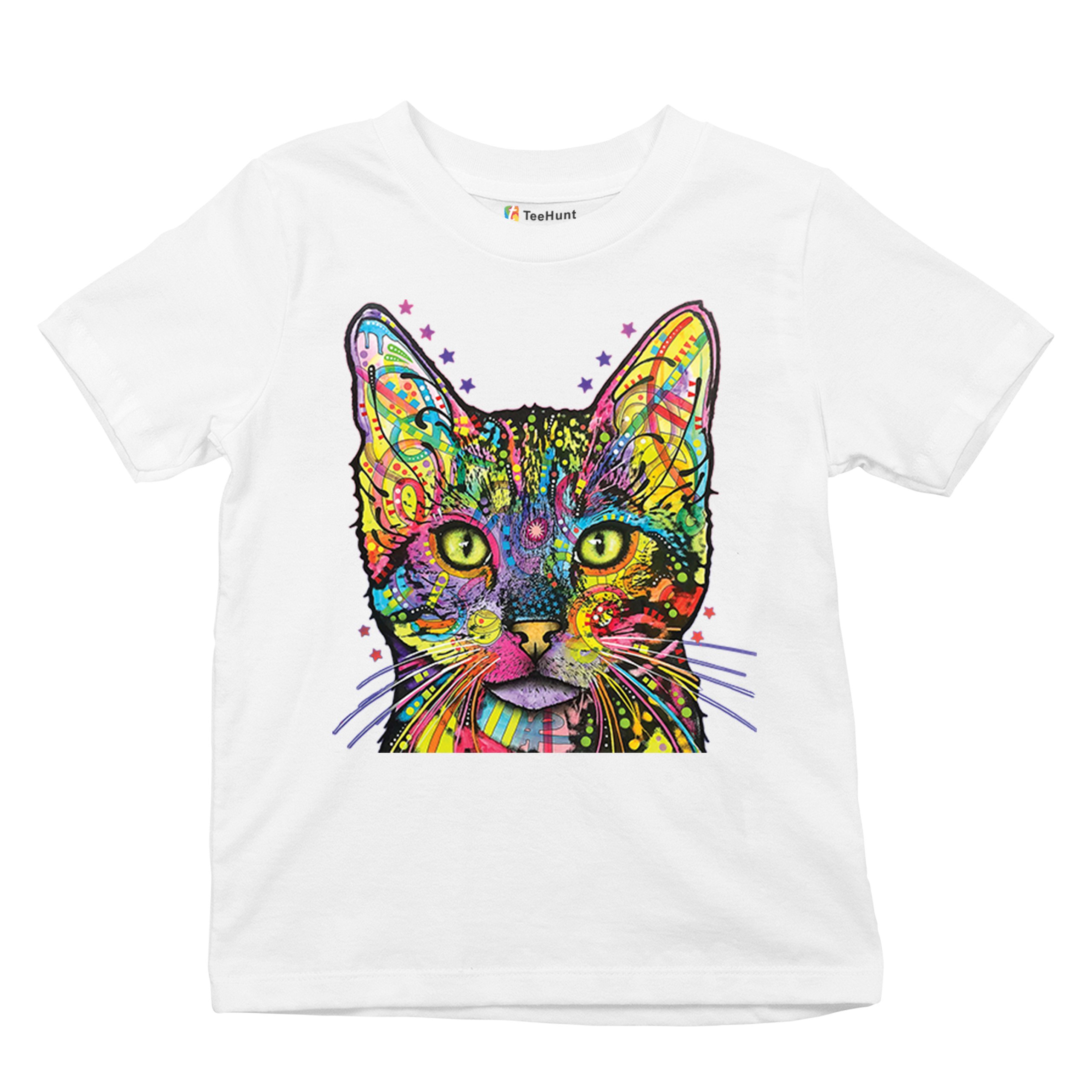 Dean Russo Shiva Cat Stare Youth T-shirt Neon Mosaic Colorful Kitten Eyes Kids - Picture 27 of 50