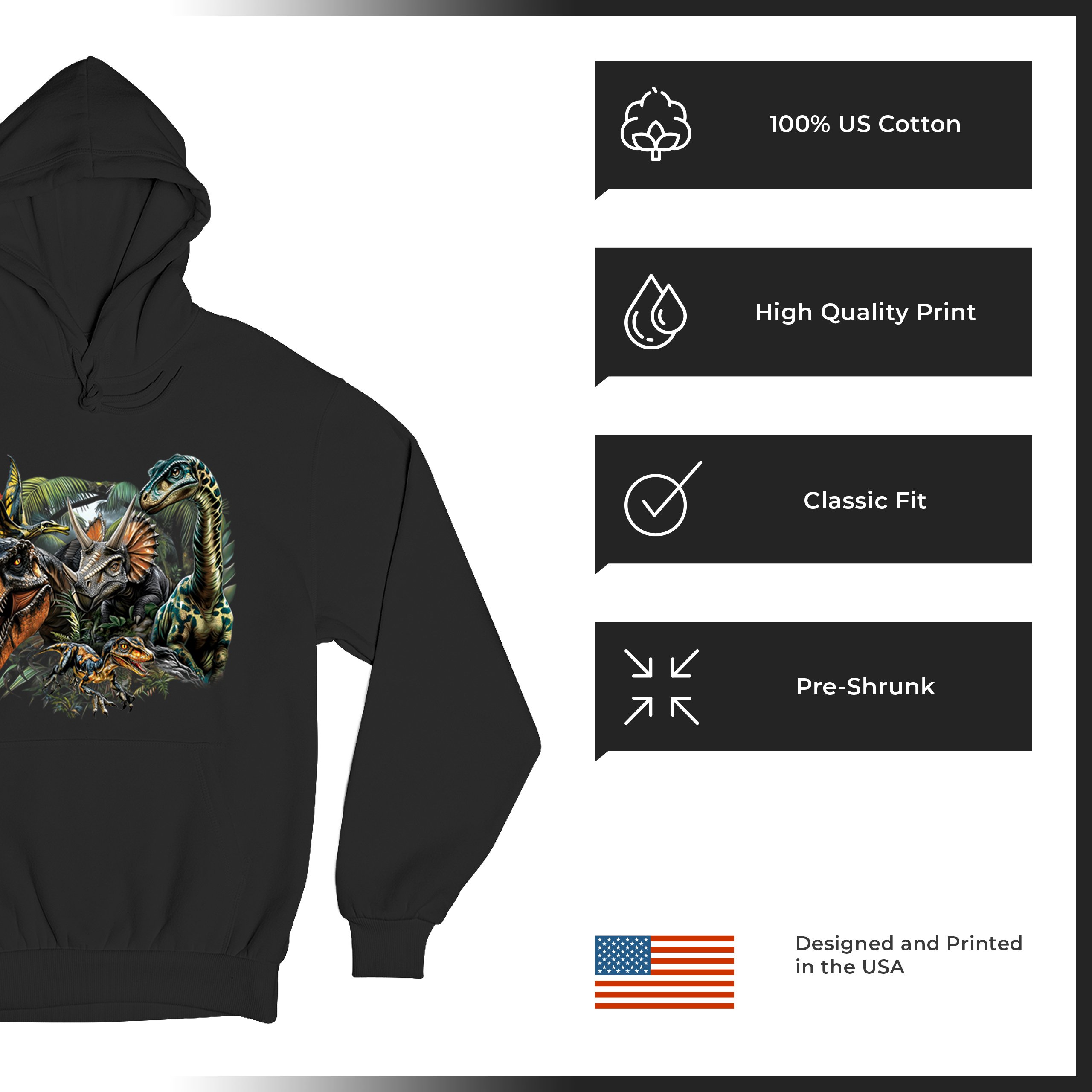 Dinosaur Jungle Sweatshirt T-Rex Triceratops Brachiosaurus Jurassic Hoodie - Picture 7 of 57
