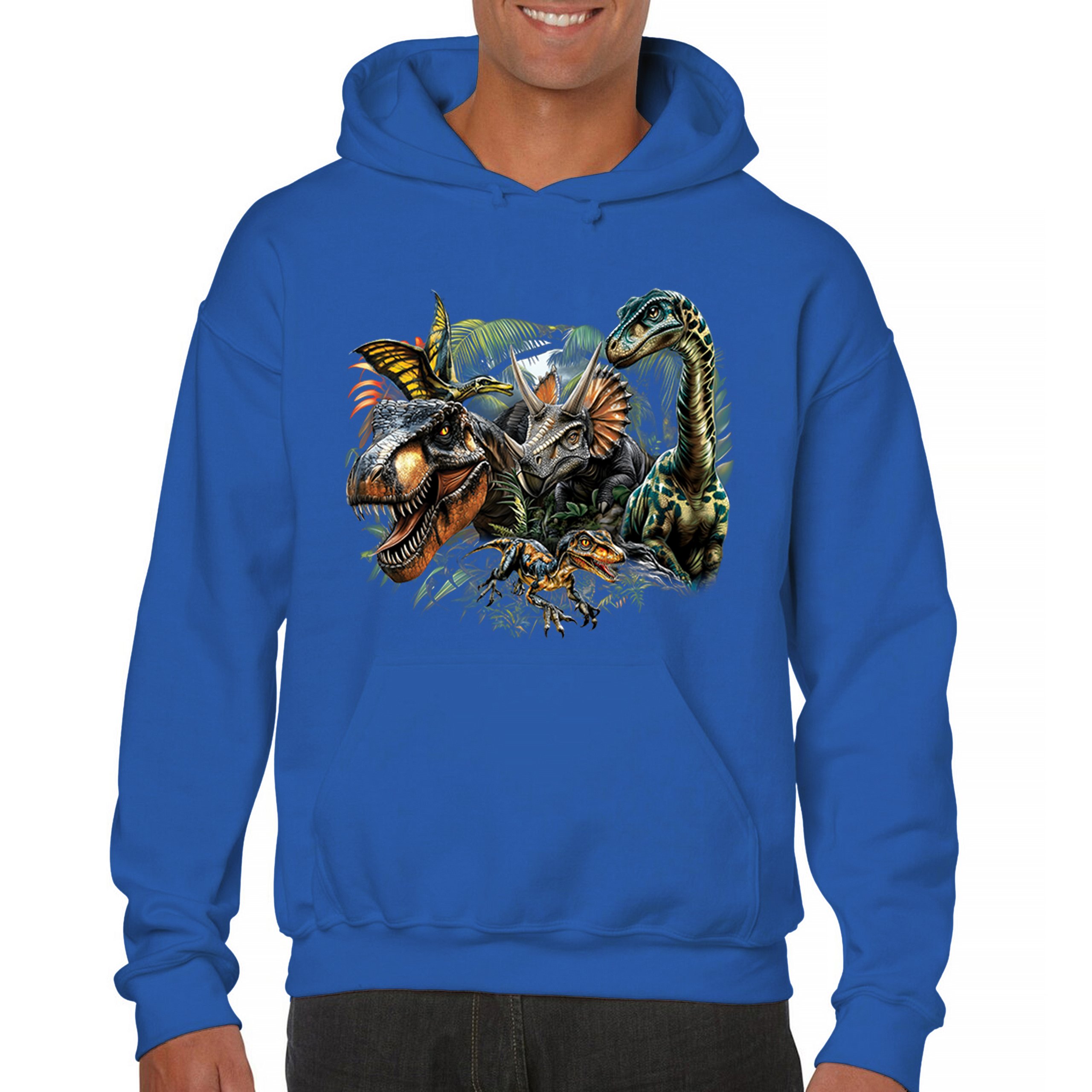 Dinosaur Jungle Sweatshirt T-Rex Triceratops Brachiosaurus Jurassic Hoodie - Picture 44 of 57
