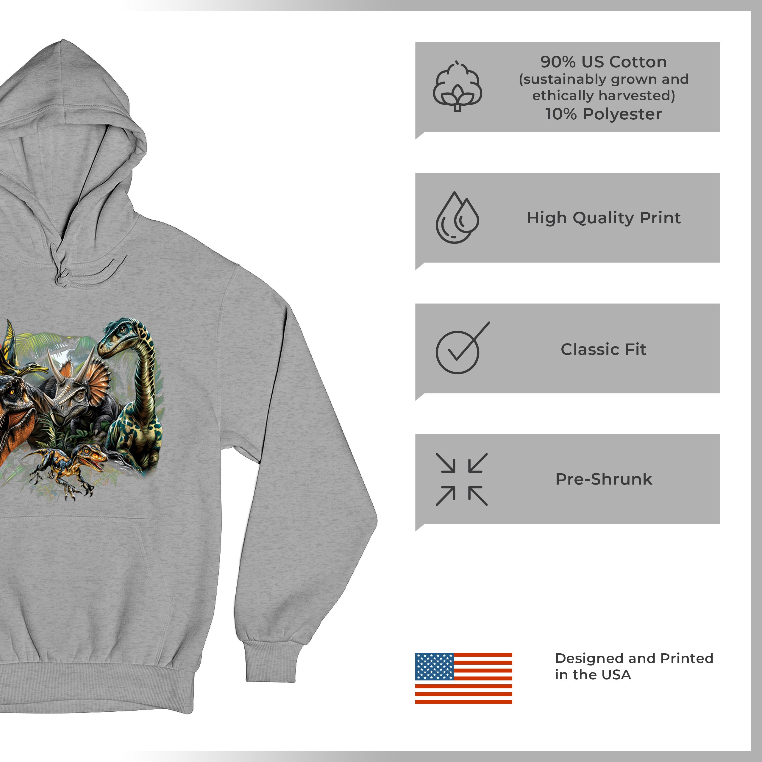 Dinosaur Jungle Sweatshirt T-Rex Triceratops Brachiosaurus Jurassic Hoodie - Picture 14 of 57