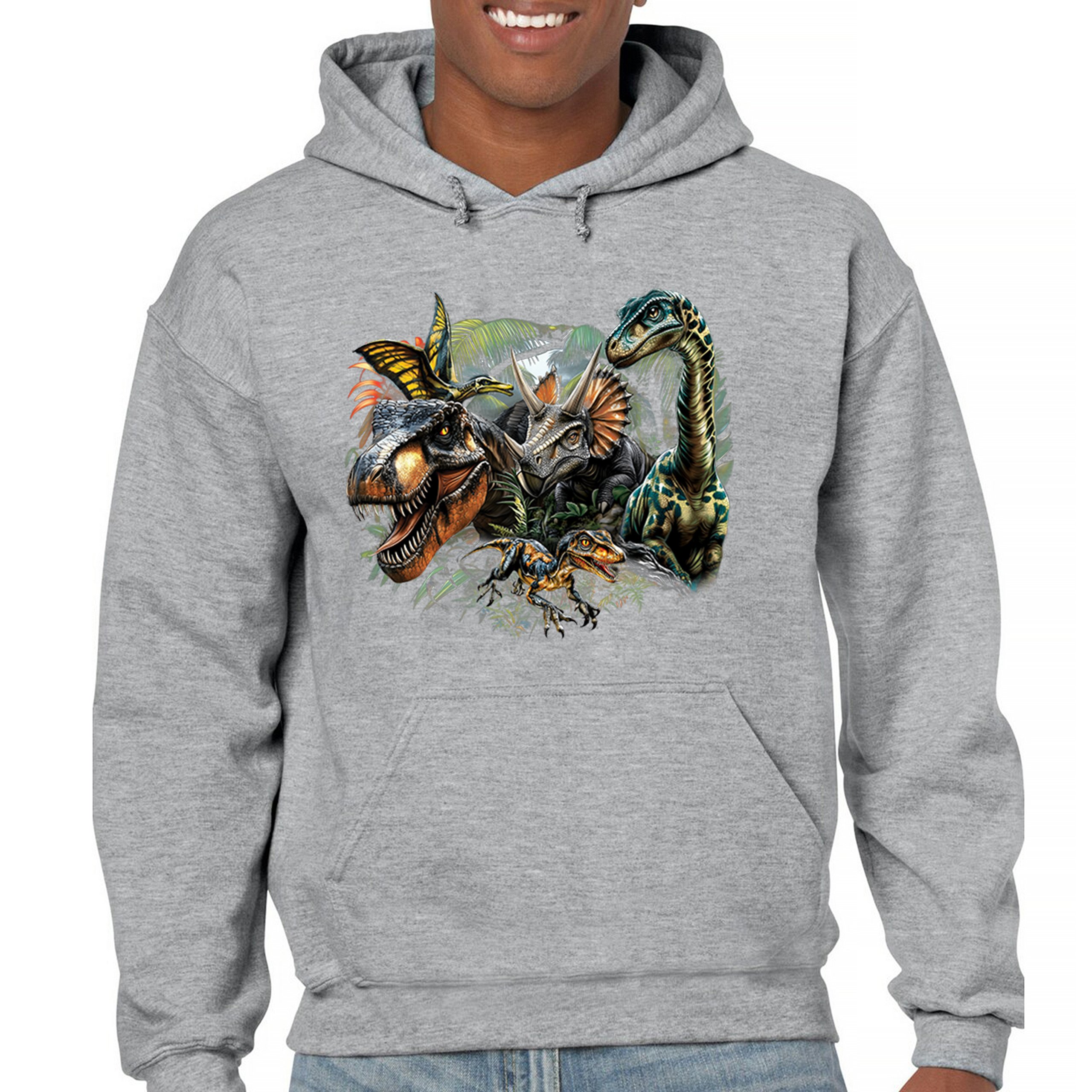 Dinosaur Jungle Sweatshirt T-Rex Triceratops Brachiosaurus Jurassic Hoodie - Picture 9 of 57