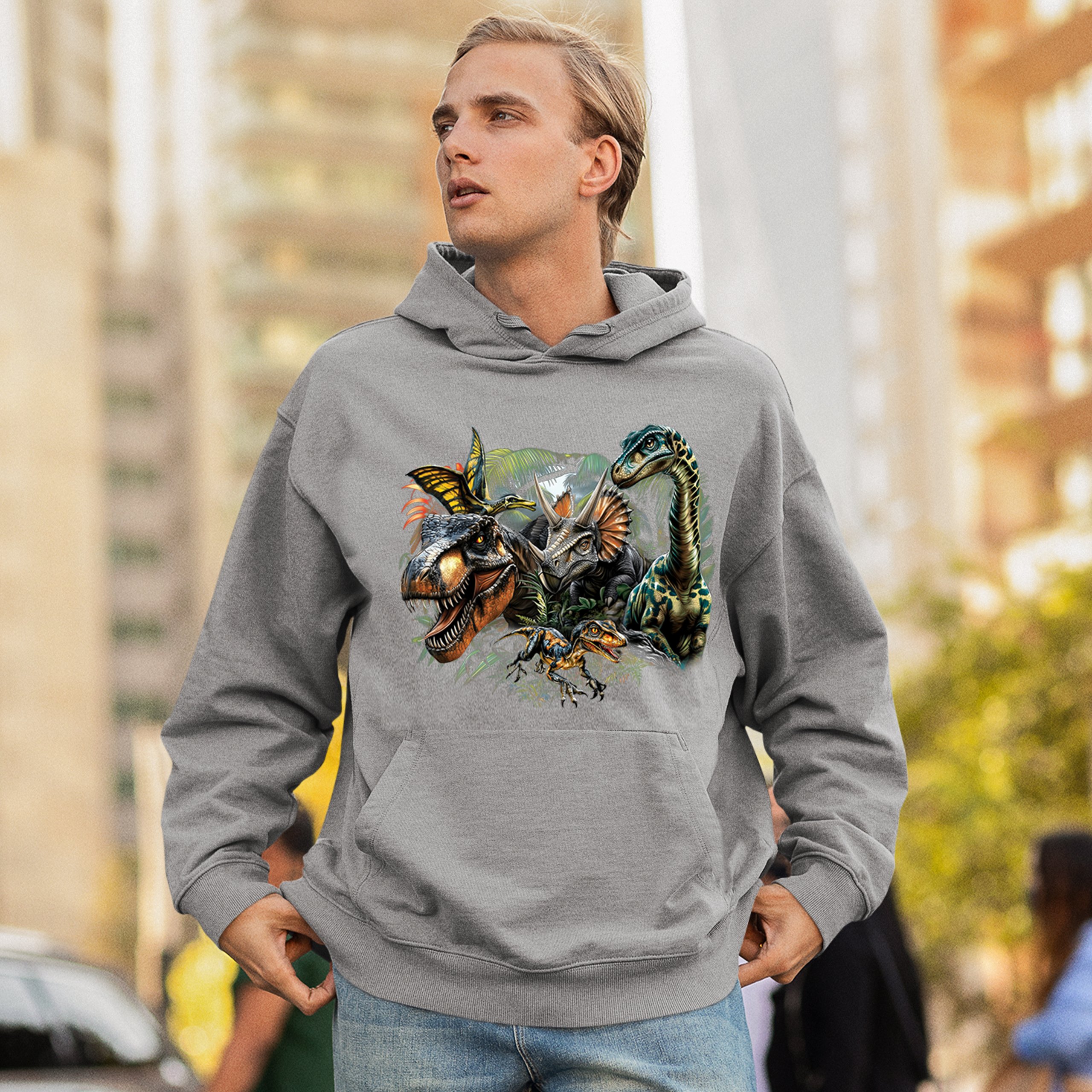 Dinosaur Jungle Sweatshirt T-Rex Triceratops Brachiosaurus Jurassic Hoodie - Picture 12 of 57