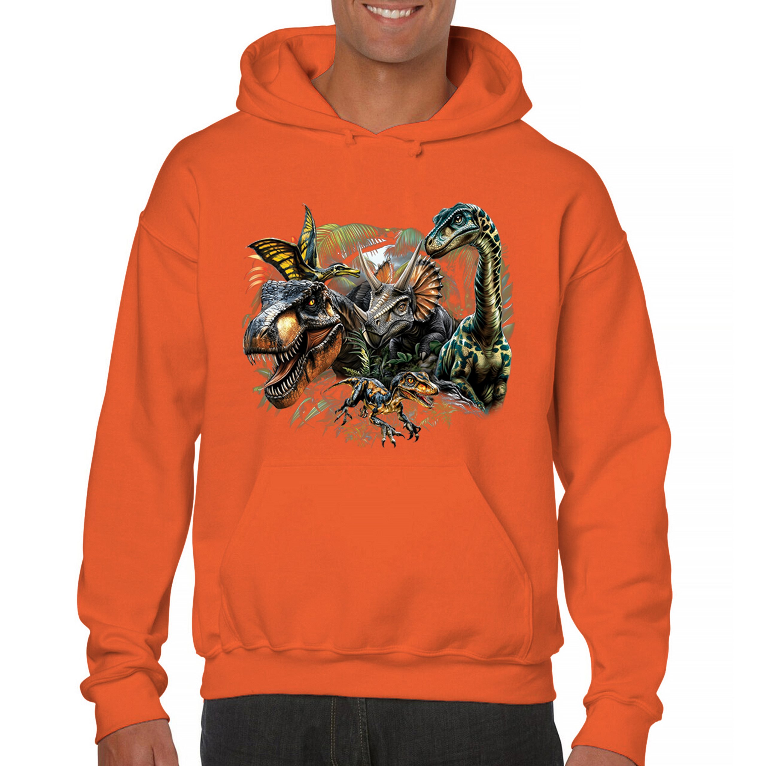 Dinosaur Jungle Sweatshirt T-Rex Triceratops Brachiosaurus Jurassic Hoodie - Picture 16 of 57