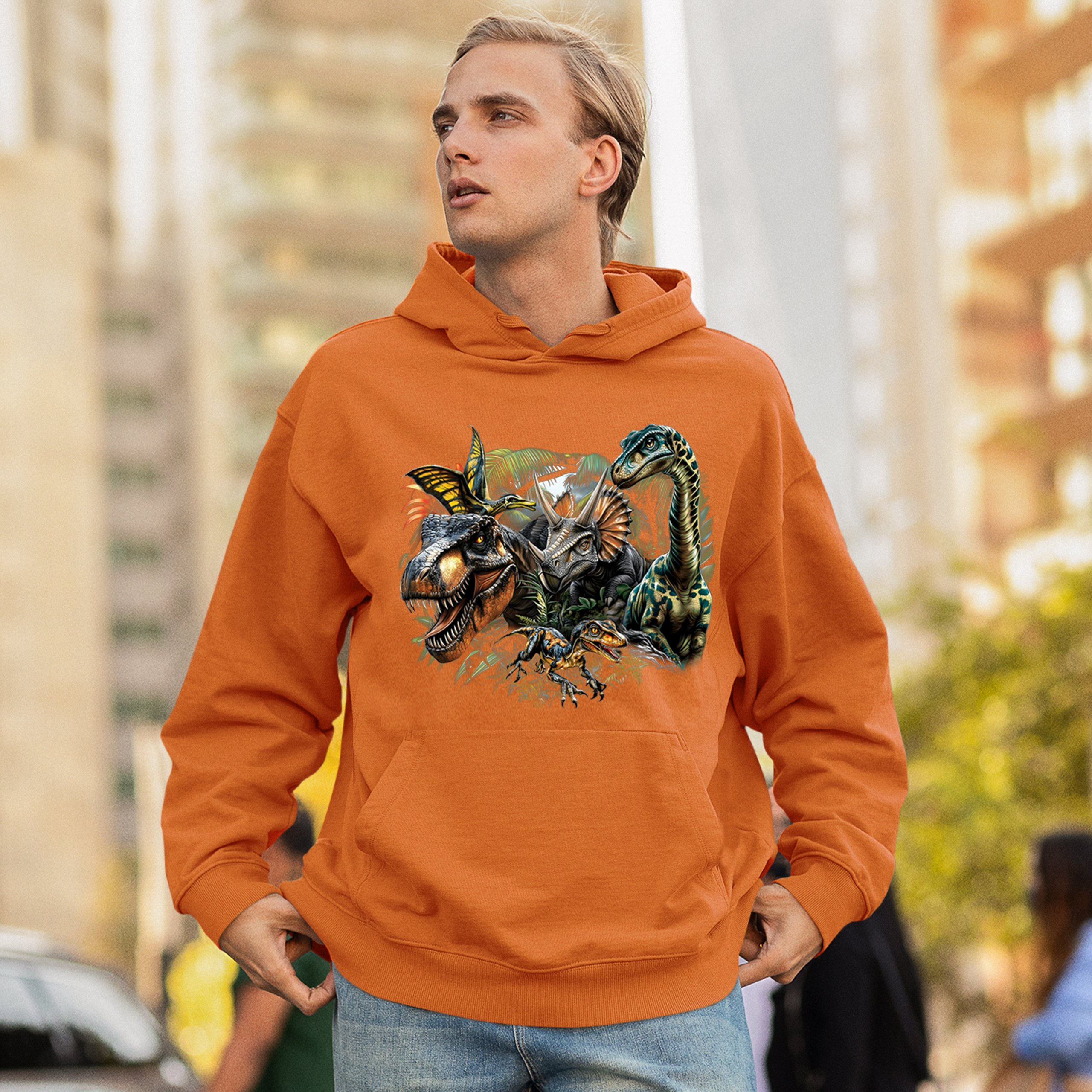 Dinosaur Jungle Sweatshirt T-Rex Triceratops Brachiosaurus Jurassic Hoodie - Picture 19 of 57