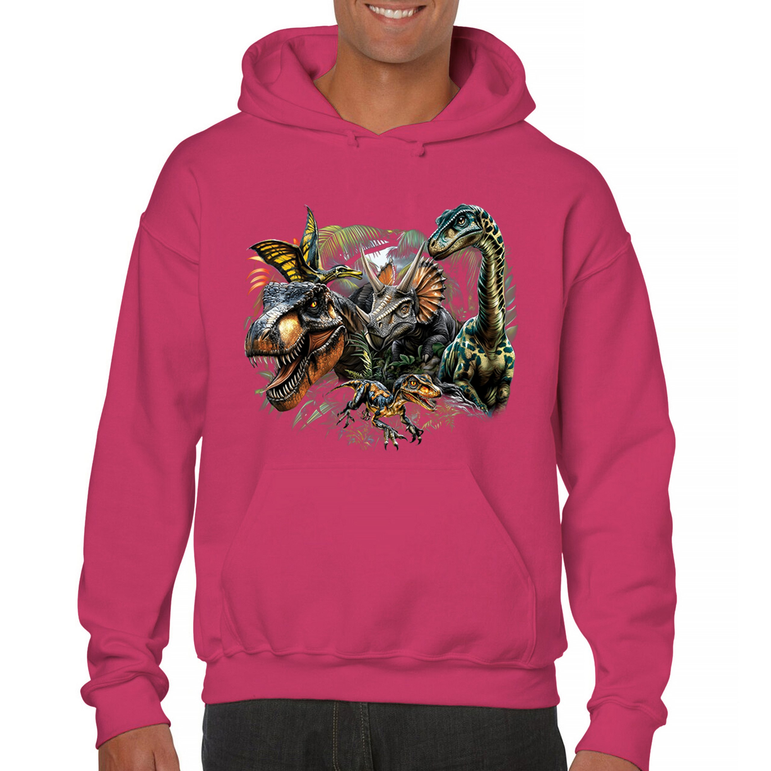 Dinosaur Jungle Sweatshirt T-Rex Triceratops Brachiosaurus Jurassic Hoodie - Picture 51 of 57