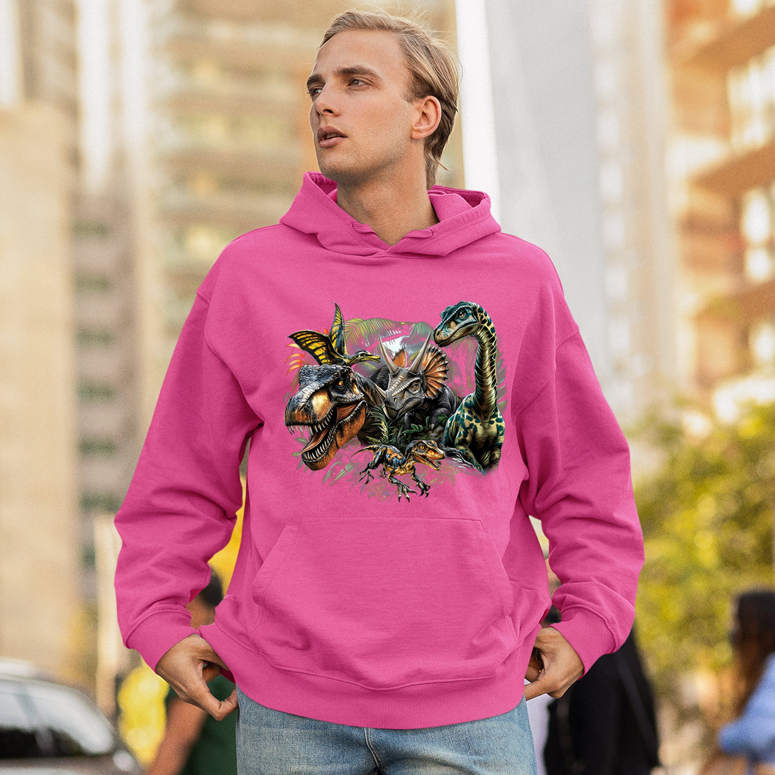 Dinosaur Jungle Sweatshirt T-Rex Triceratops Brachiosaurus Jurassic Hoodie - Picture 54 of 57