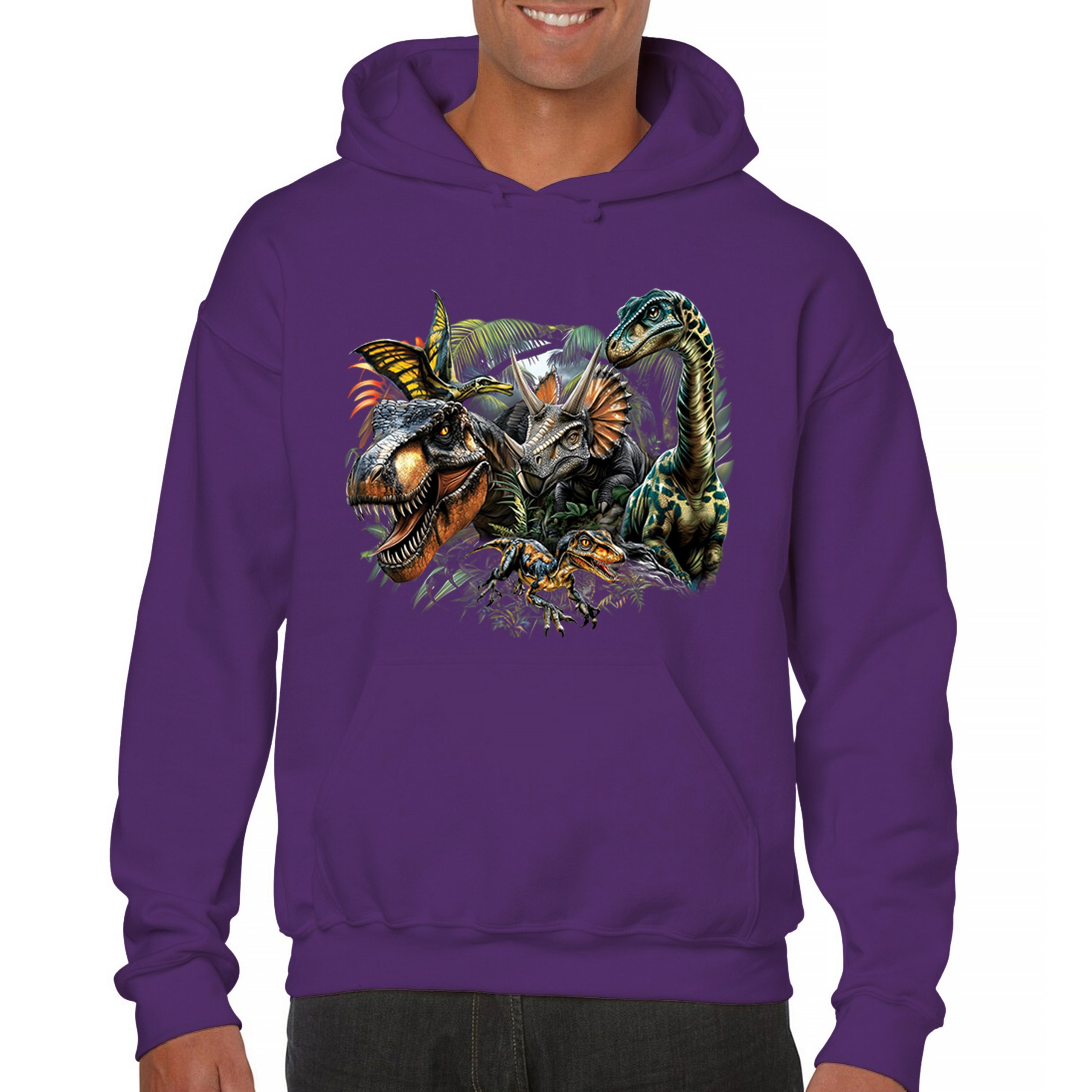 Dinosaur Jungle Sweatshirt T-Rex Triceratops Brachiosaurus Jurassic Hoodie - Picture 23 of 57