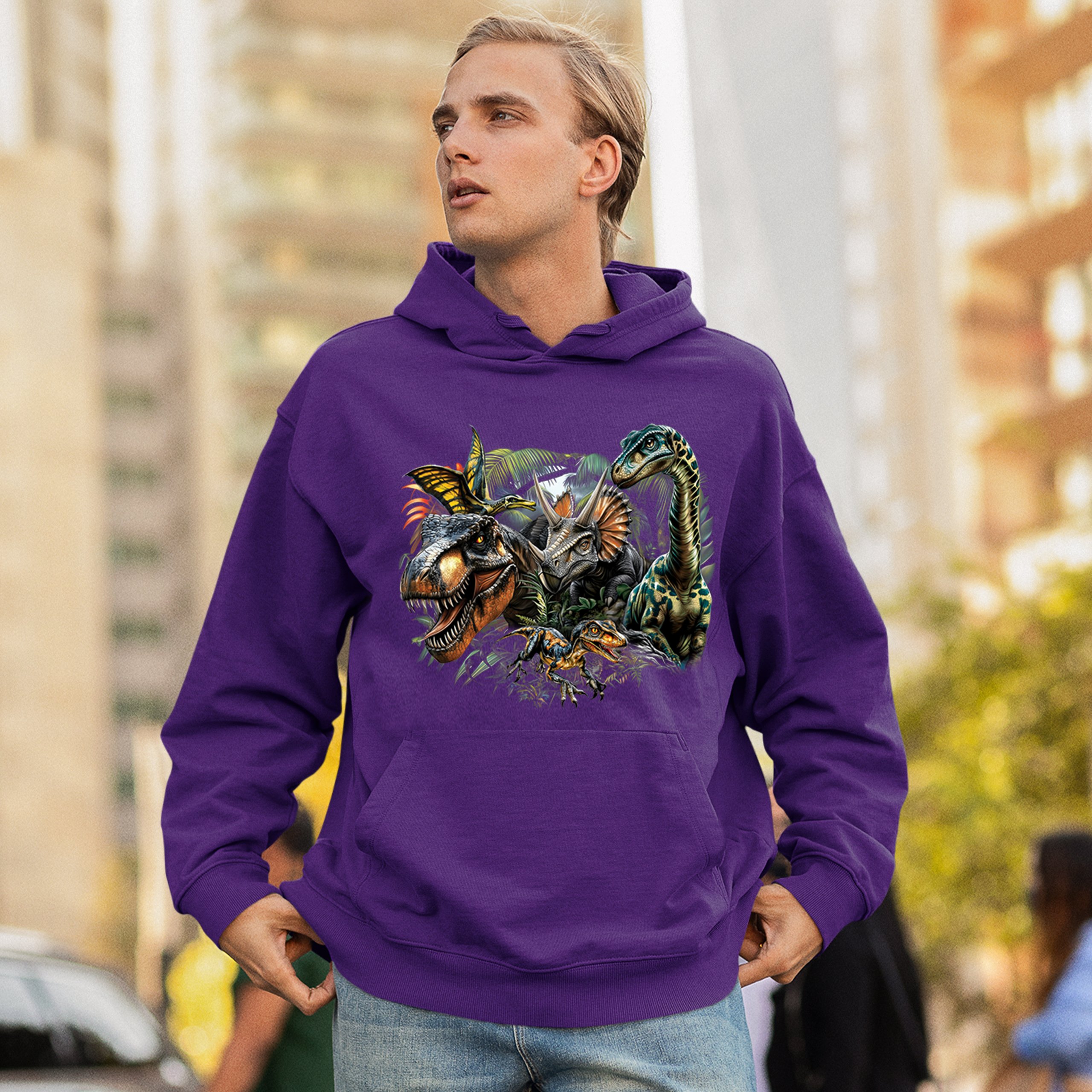 Dinosaur Jungle Sweatshirt T-Rex Triceratops Brachiosaurus Jurassic Hoodie - Picture 26 of 57