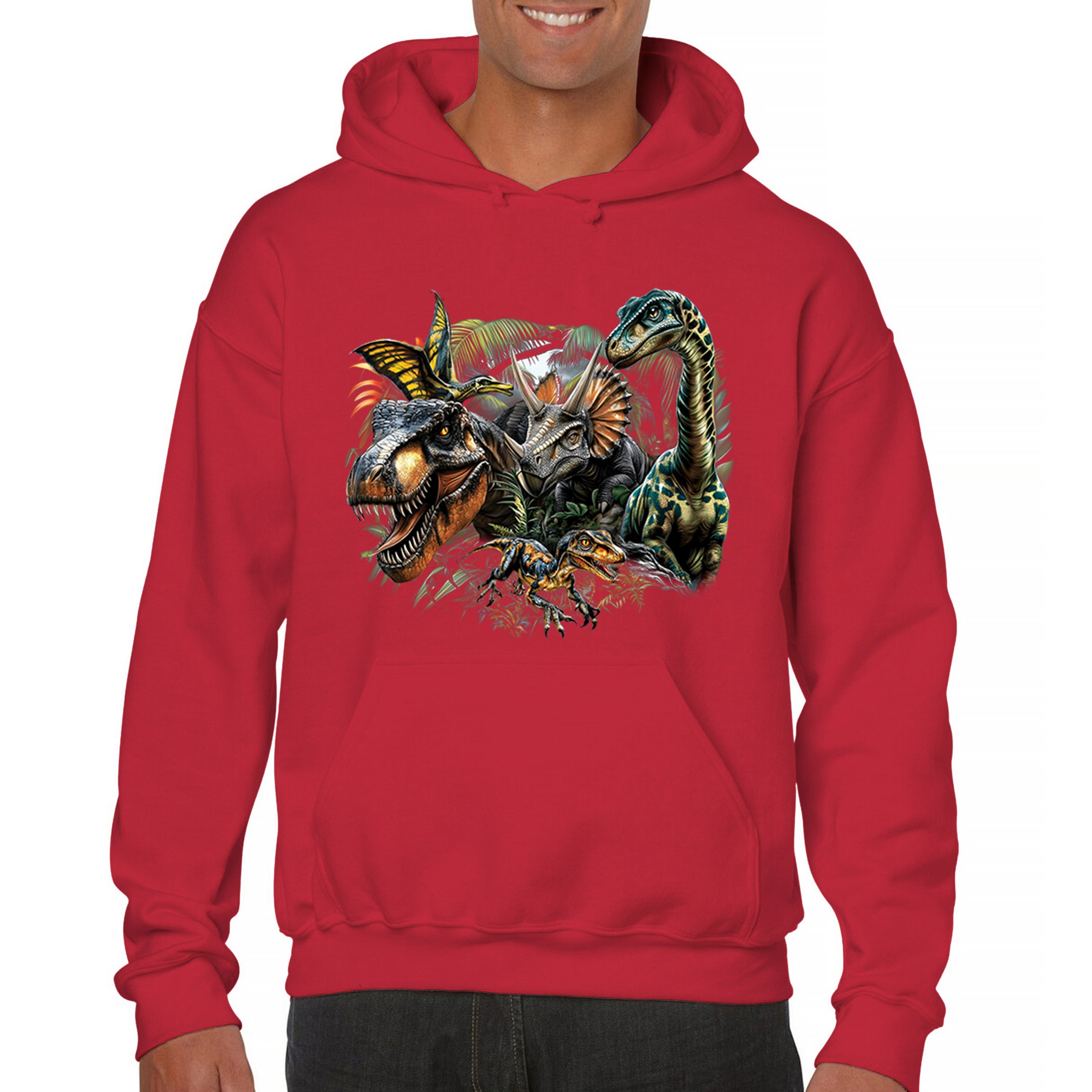 Dinosaur Jungle Sweatshirt T-Rex Triceratops Brachiosaurus Jurassic Hoodie - Picture 30 of 57