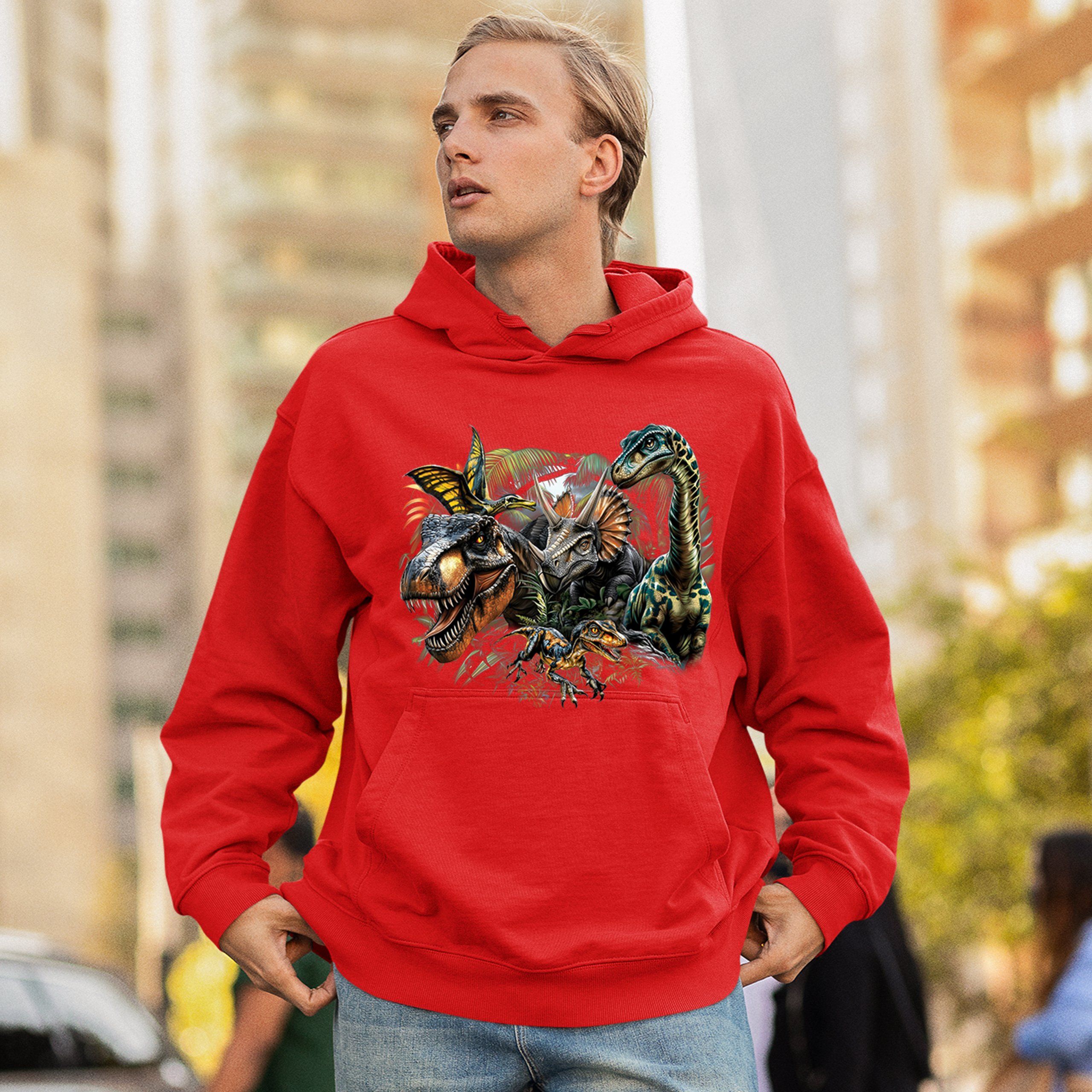 Dinosaur Jungle Sweatshirt T-Rex Triceratops Brachiosaurus Jurassic Hoodie - Picture 33 of 57