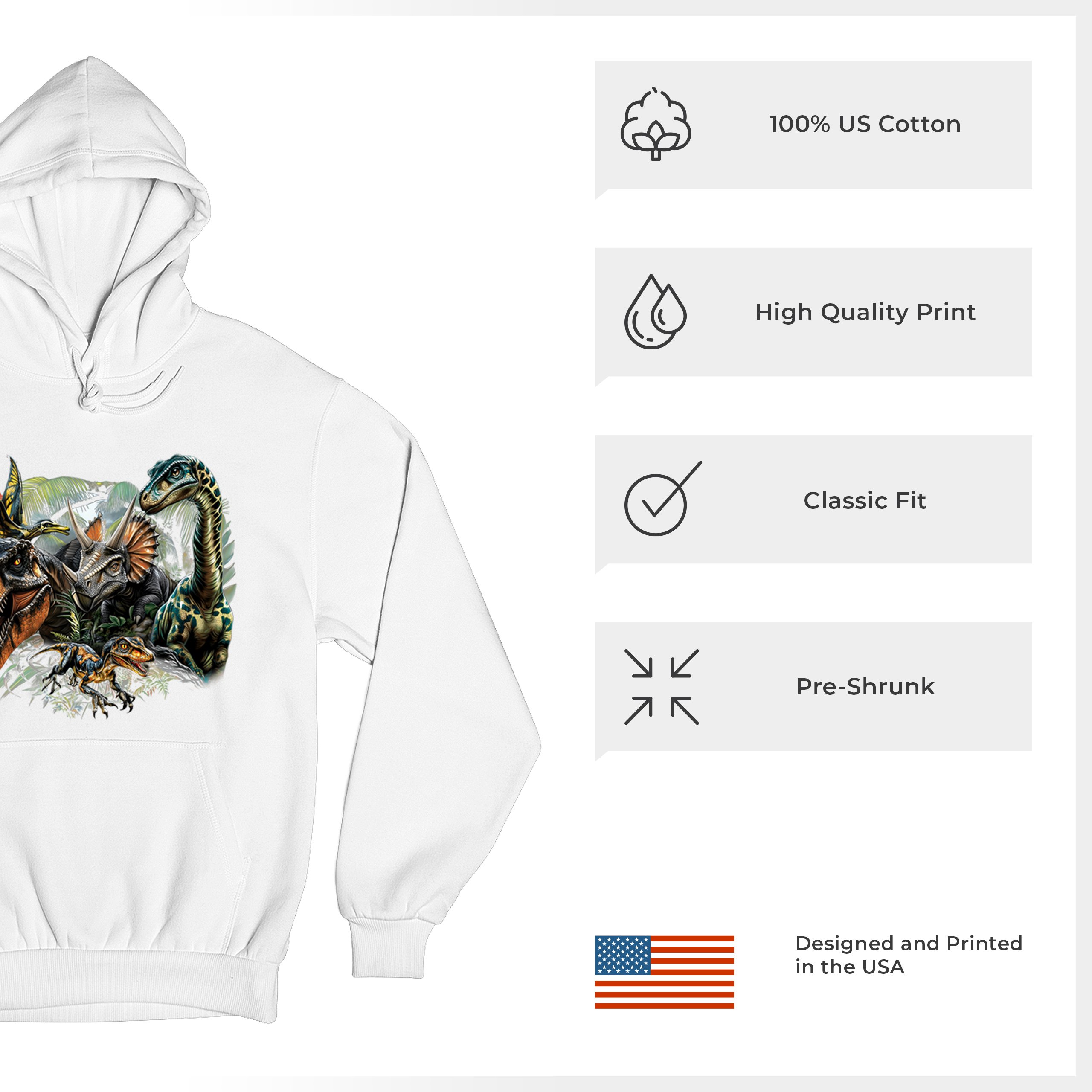 Dinosaur Jungle Sweatshirt T-Rex Triceratops Brachiosaurus Jurassic Hoodie - Picture 42 of 57