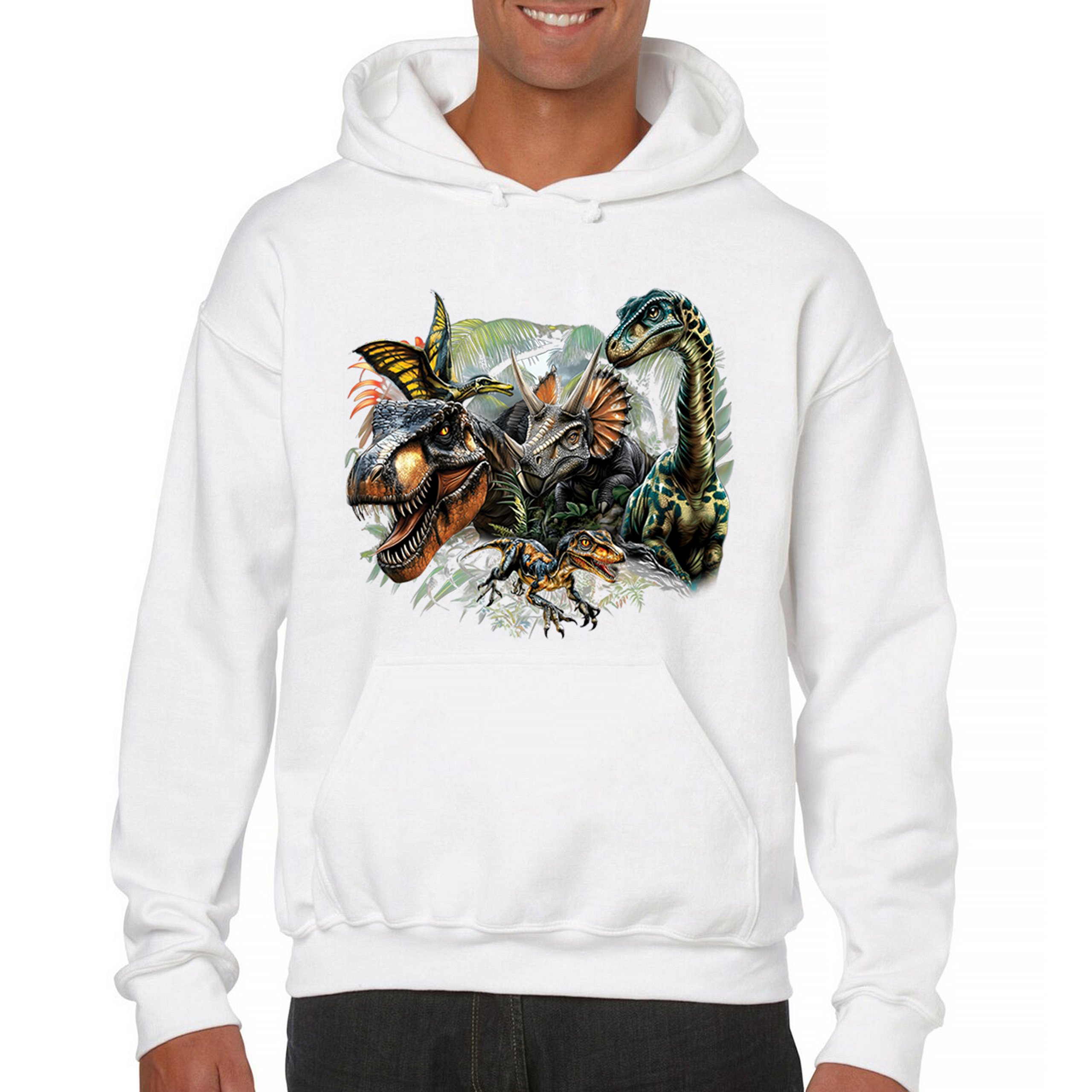 Dinosaur Jungle Sweatshirt T-Rex Triceratops Brachiosaurus Jurassic Hoodie - Picture 37 of 57