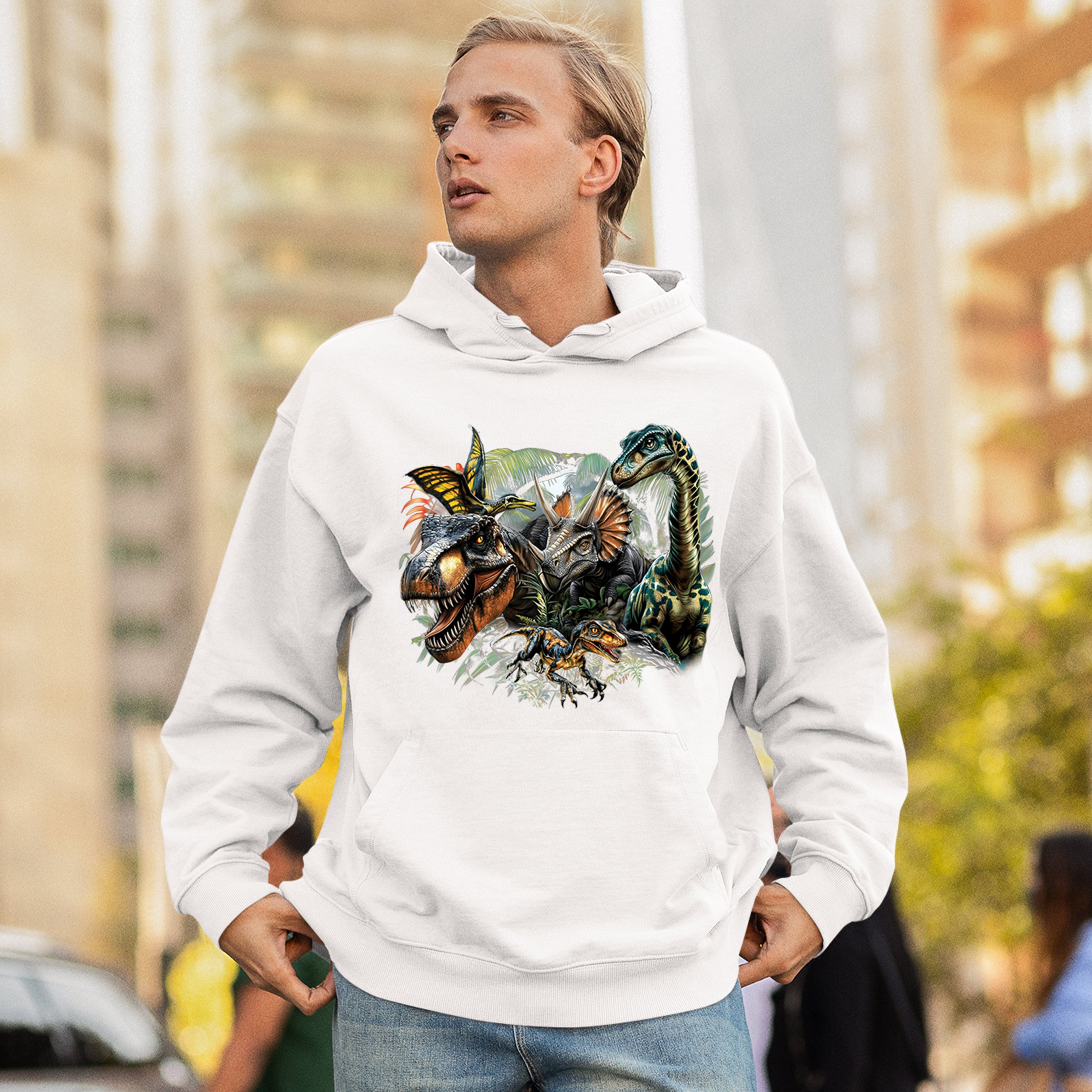 Dinosaur Jungle Sweatshirt T-Rex Triceratops Brachiosaurus Jurassic Hoodie - Picture 40 of 57