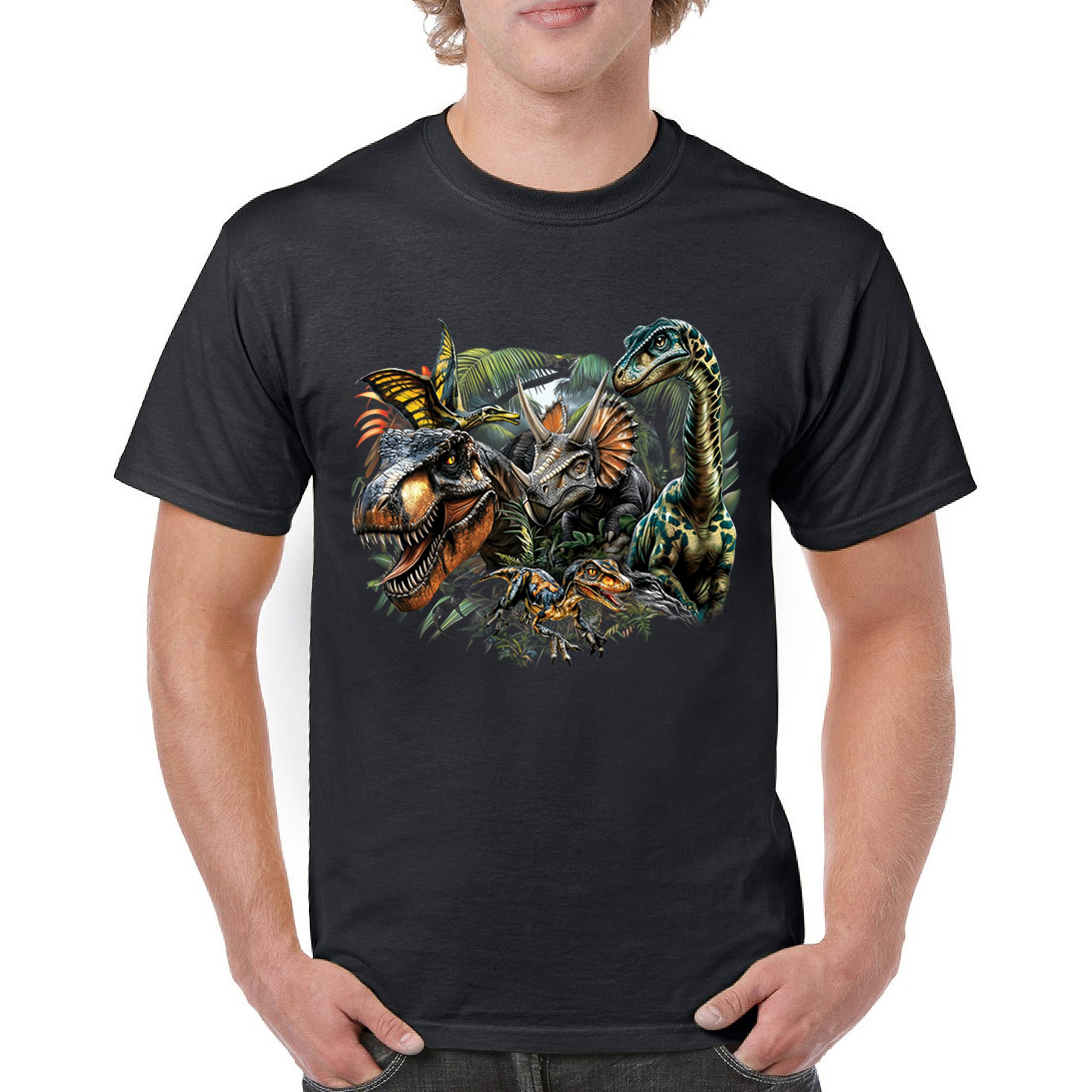 Dinosaur Jungle T-shirt T-Rex Triceratops Brachiosaurus Jurassic Men’s Tee