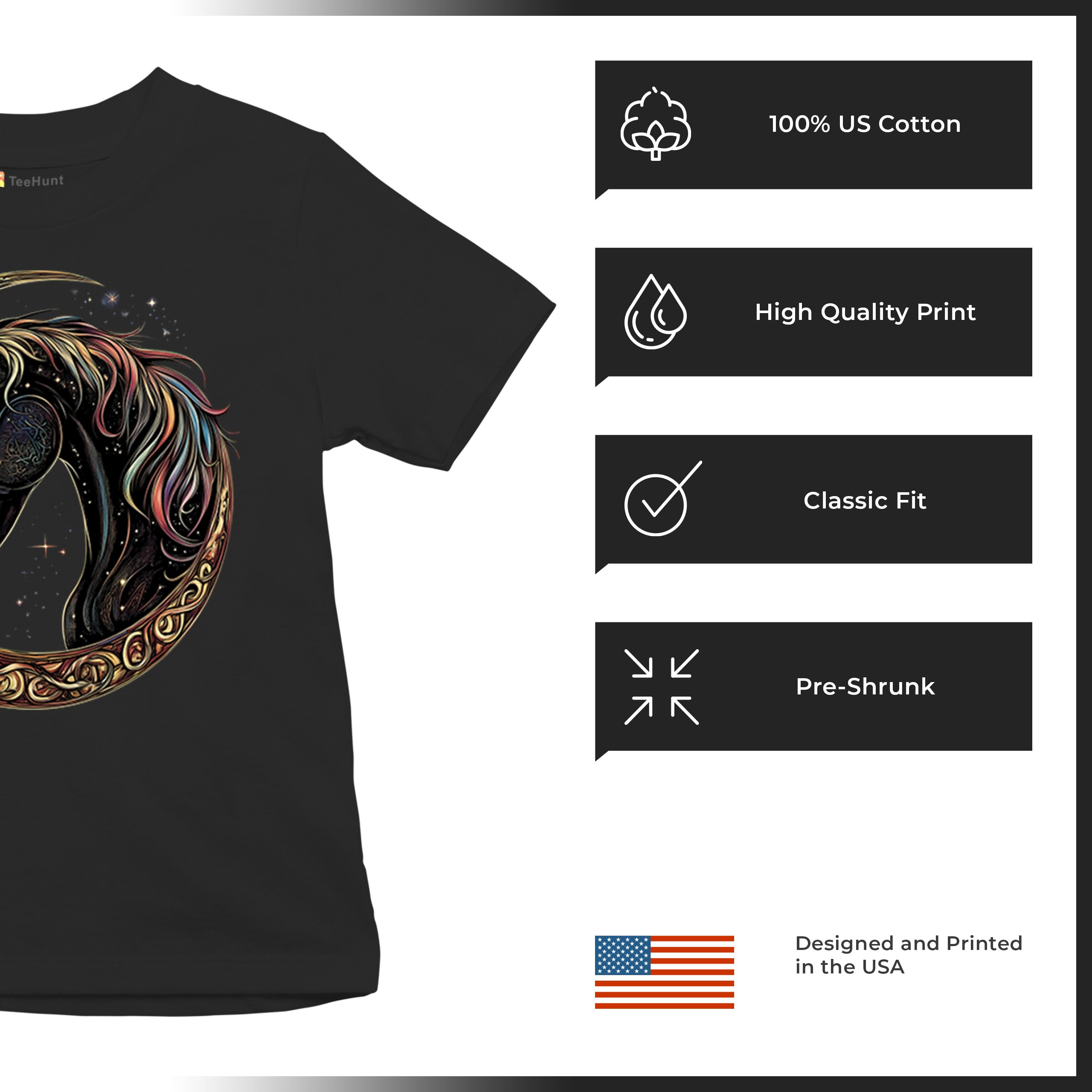Celtic Moon Horse Youth T-shirt North Mystical Spiritual Nordic Cosmic Kids - Picture 7 of 50