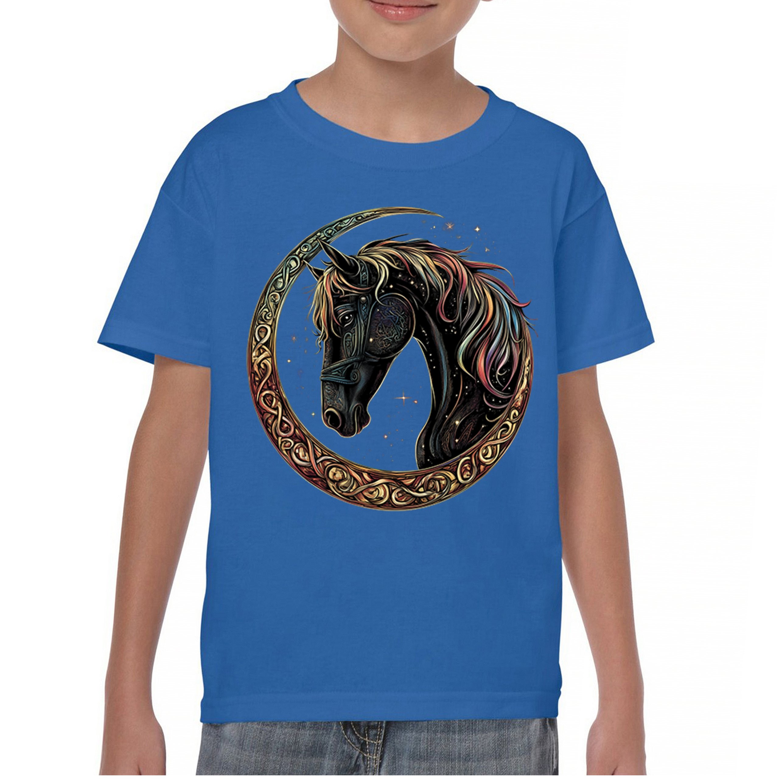 Celtic Moon Horse Youth T-shirt North Mystical Spiritual Nordic Cosmic Kids - Picture 37 of 50