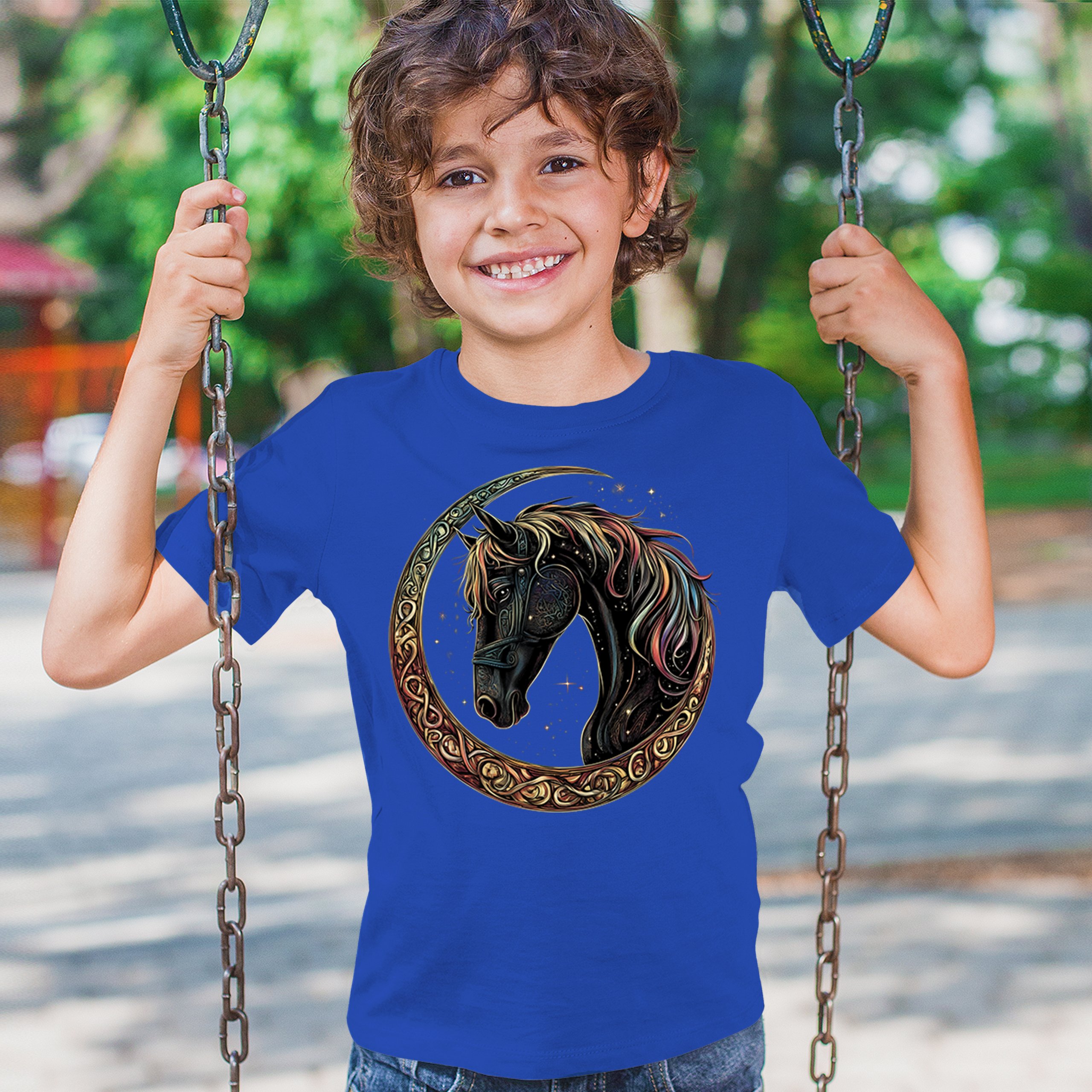 Celtic Moon Horse Youth T-shirt North Mystical Spiritual Nordic Cosmic Kids - Picture 40 of 50
