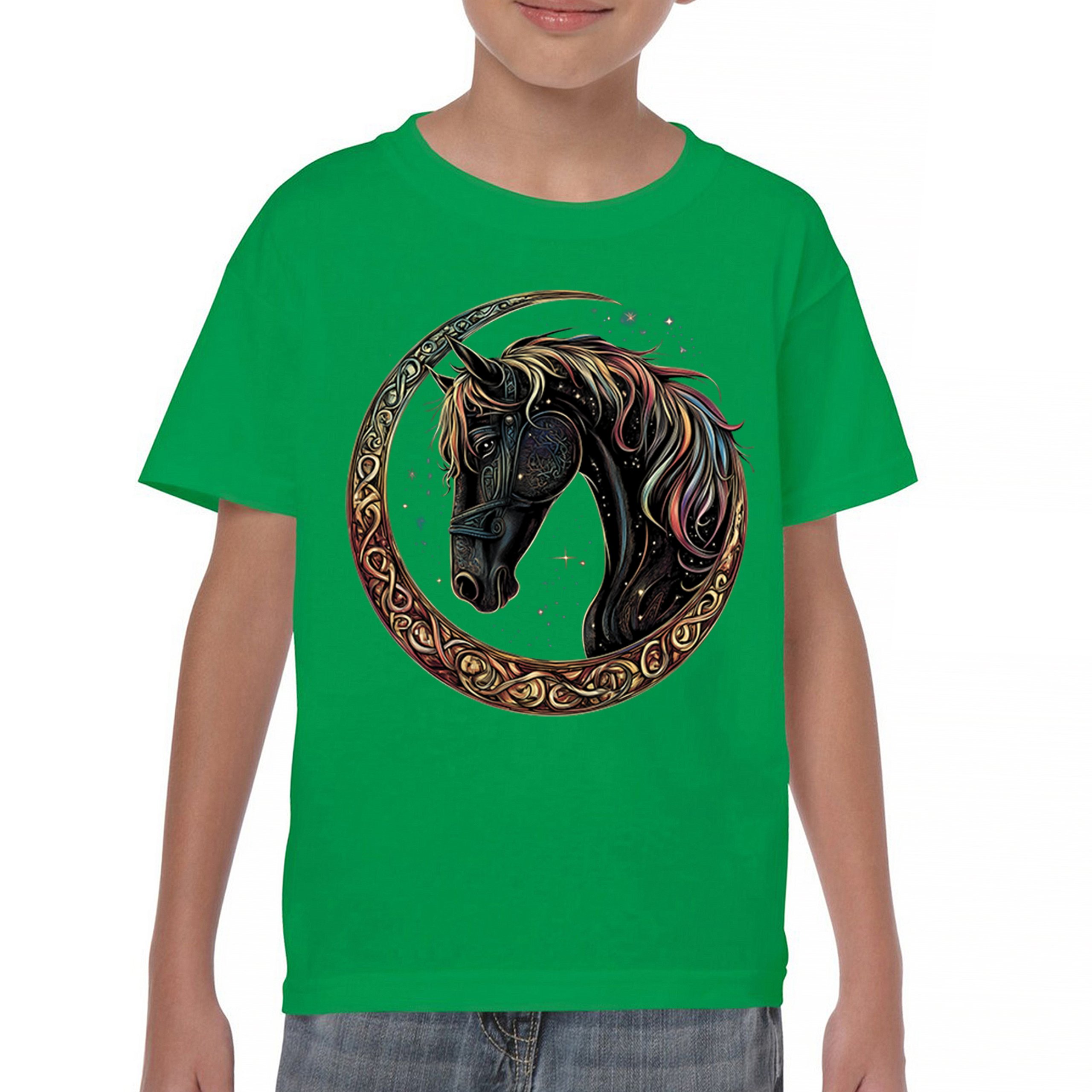 Celtic Moon Horse Youth T-shirt North Mystical Spiritual Nordic Cosmic Kids - Picture 30 of 50