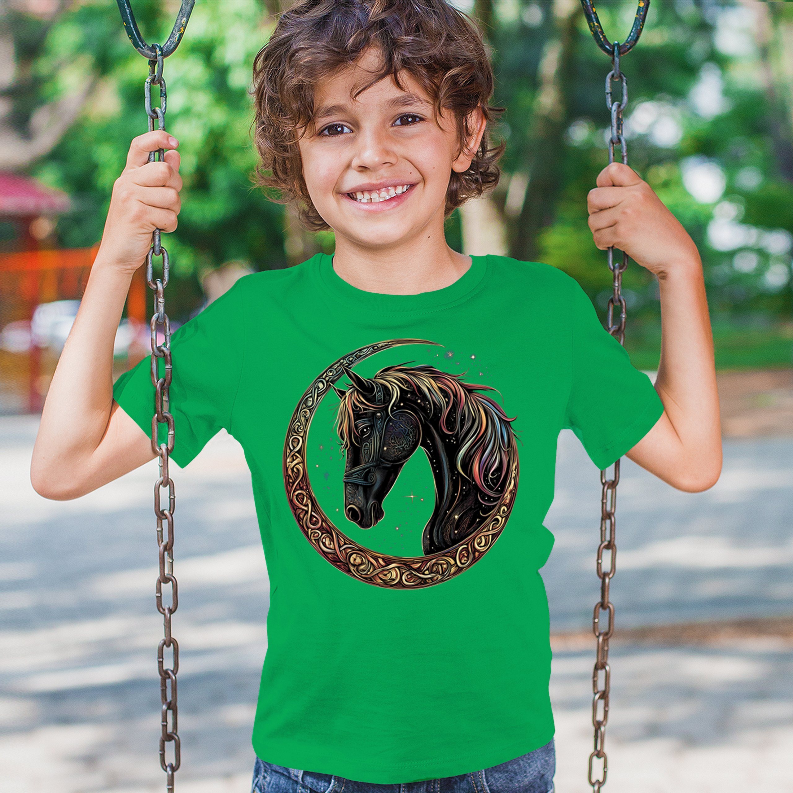 Celtic Moon Horse Youth T-shirt North Mystical Spiritual Nordic Cosmic Kids - Picture 33 of 50