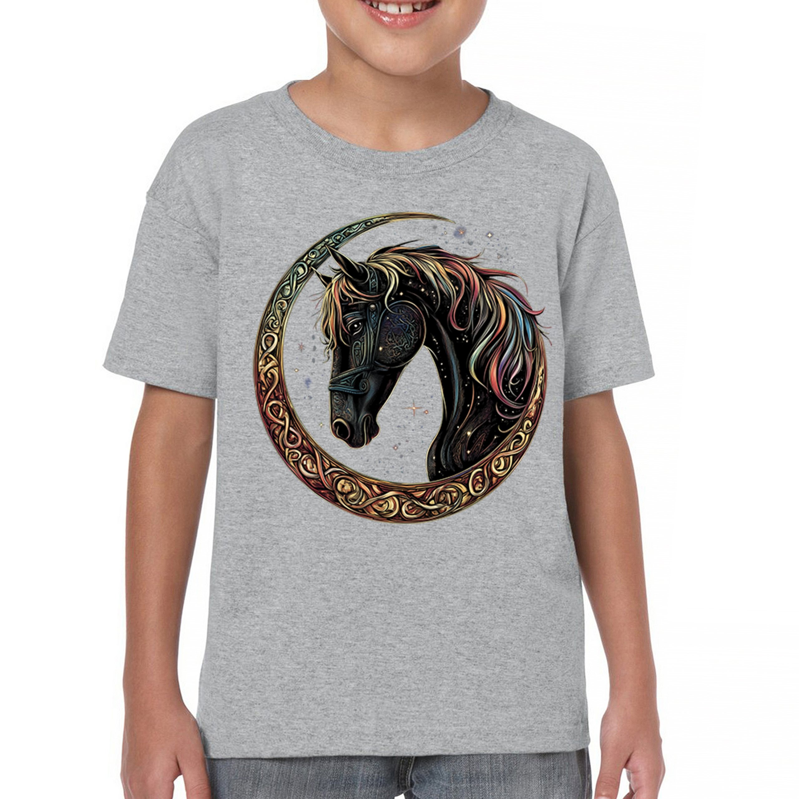 Celtic Moon Horse Youth T-shirt North Mystical Spiritual Nordic Cosmic Kids - Picture 9 of 50
