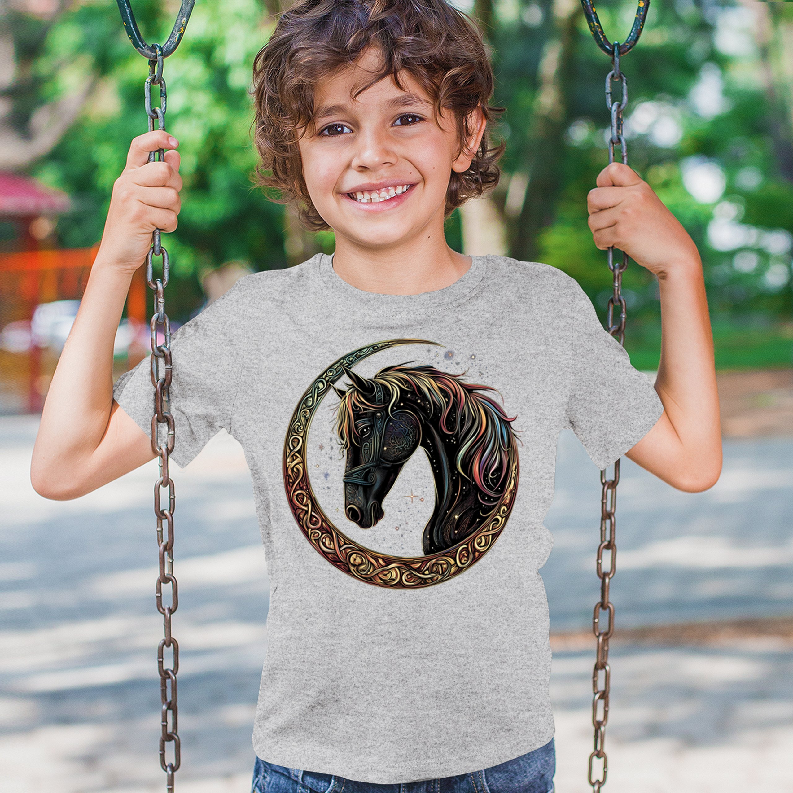 Celtic Moon Horse Youth T-shirt North Mystical Spiritual Nordic Cosmic Kids - Picture 12 of 50