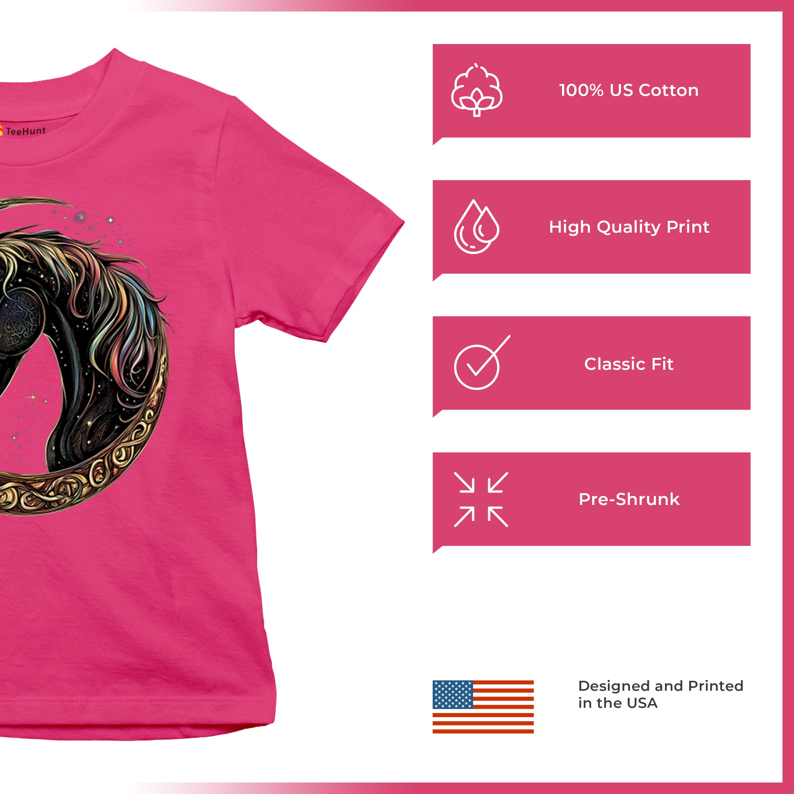 Celtic Moon Horse Youth T-shirt North Mystical Spiritual Nordic Cosmic Kids - Picture 49 of 50