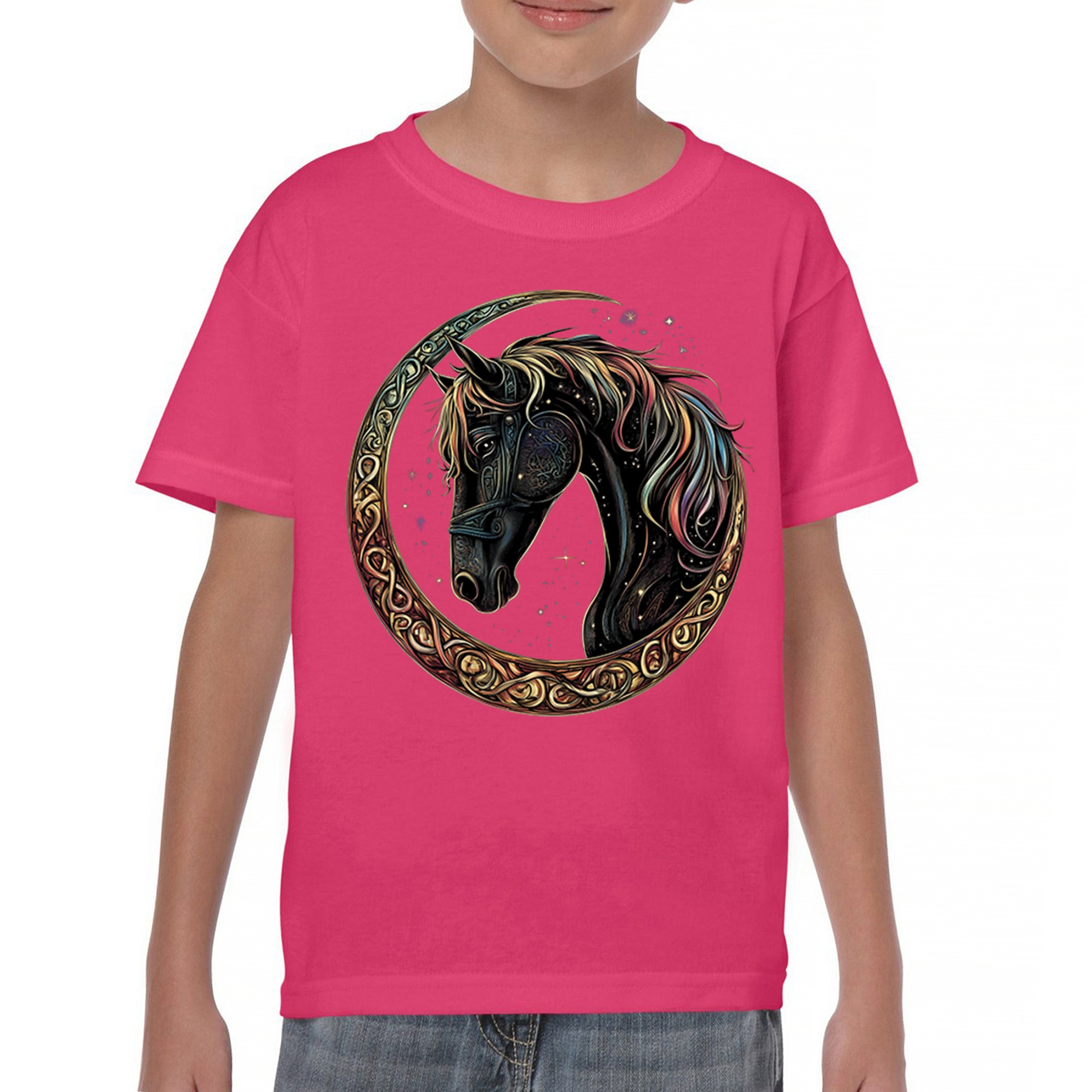 Celtic Moon Horse Youth T-shirt North Mystical Spiritual Nordic Cosmic Kids - Picture 44 of 50
