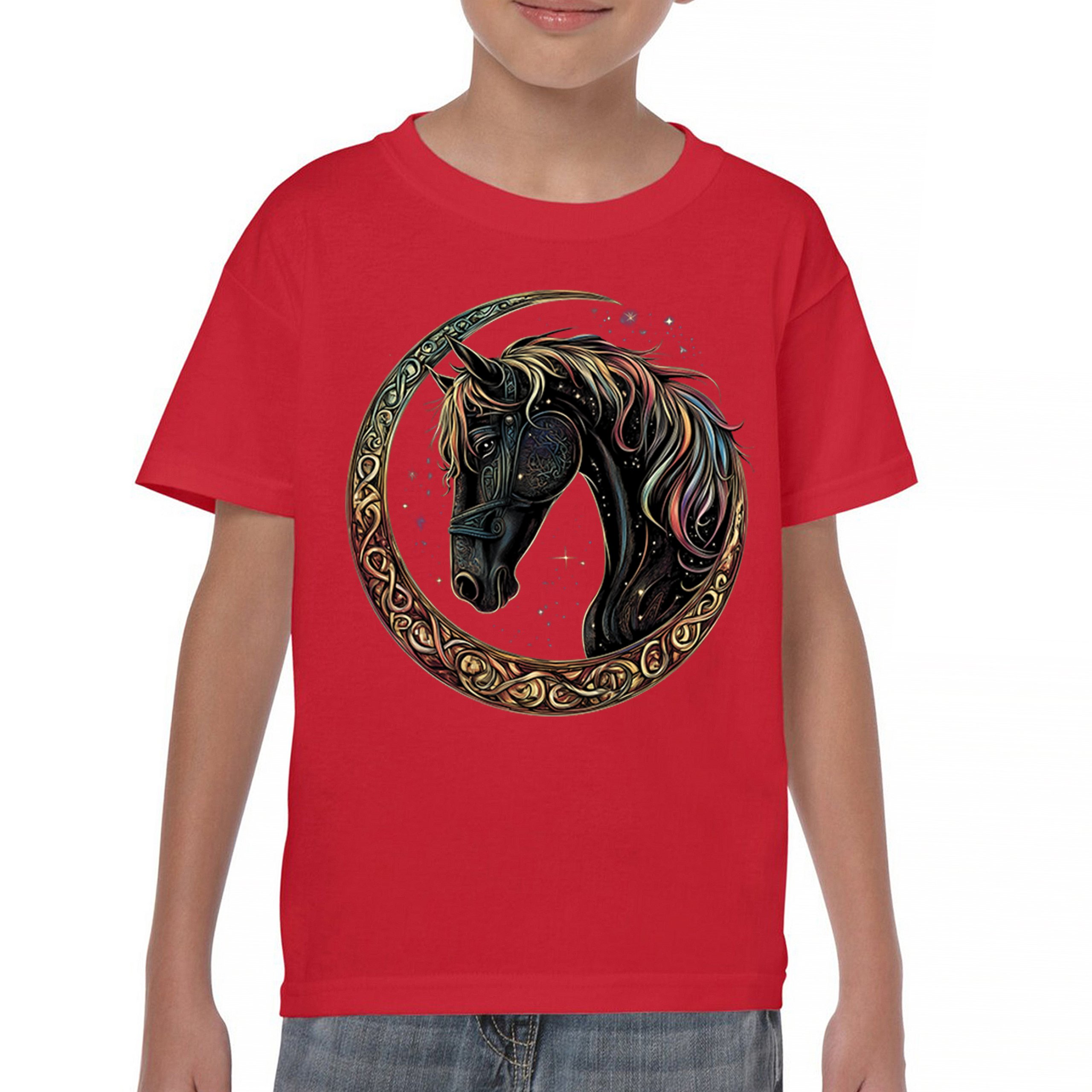 Celtic Moon Horse Youth T-shirt North Mystical Spiritual Nordic Cosmic Kids - Picture 16 of 50