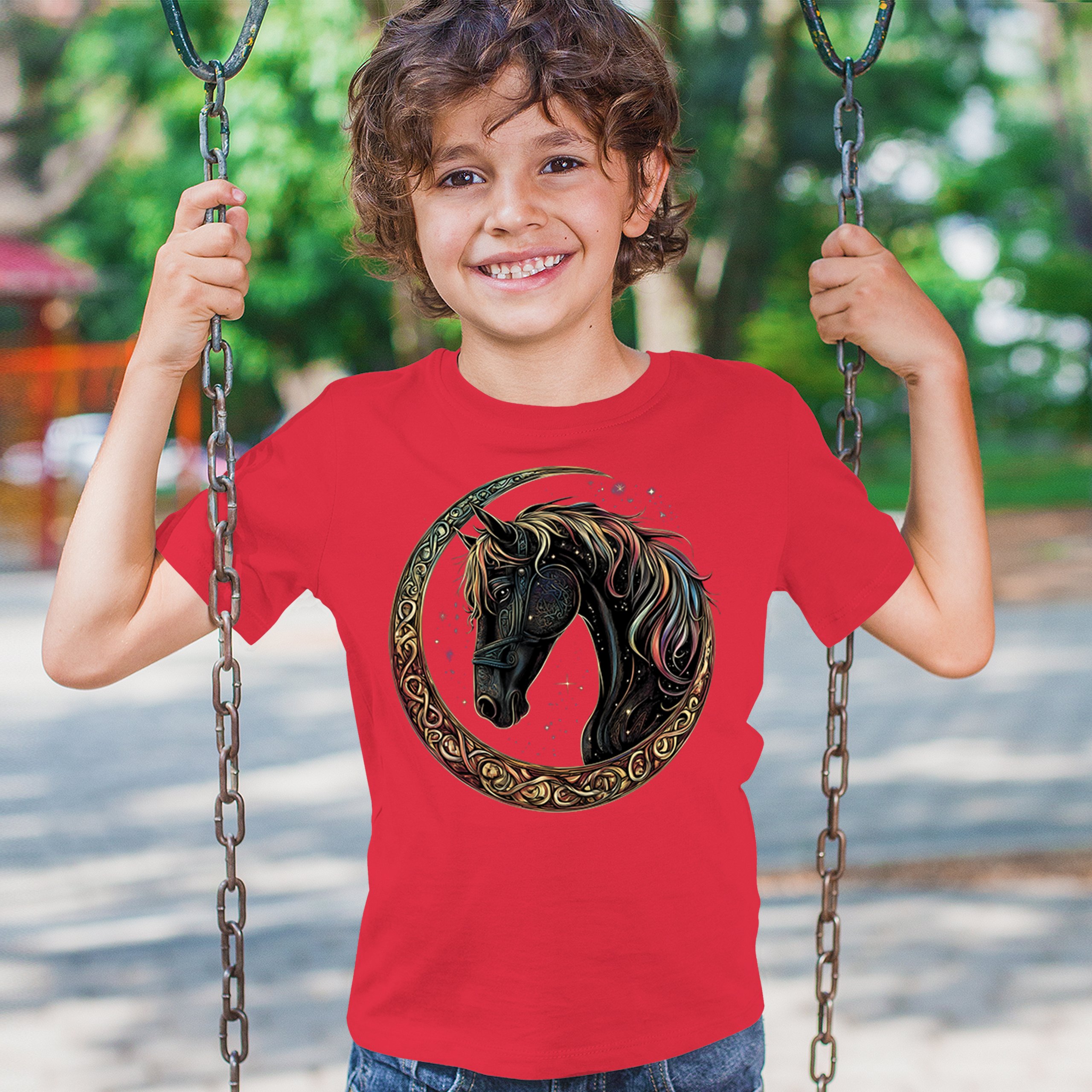 Celtic Moon Horse Youth T-shirt North Mystical Spiritual Nordic Cosmic Kids - Picture 19 of 50