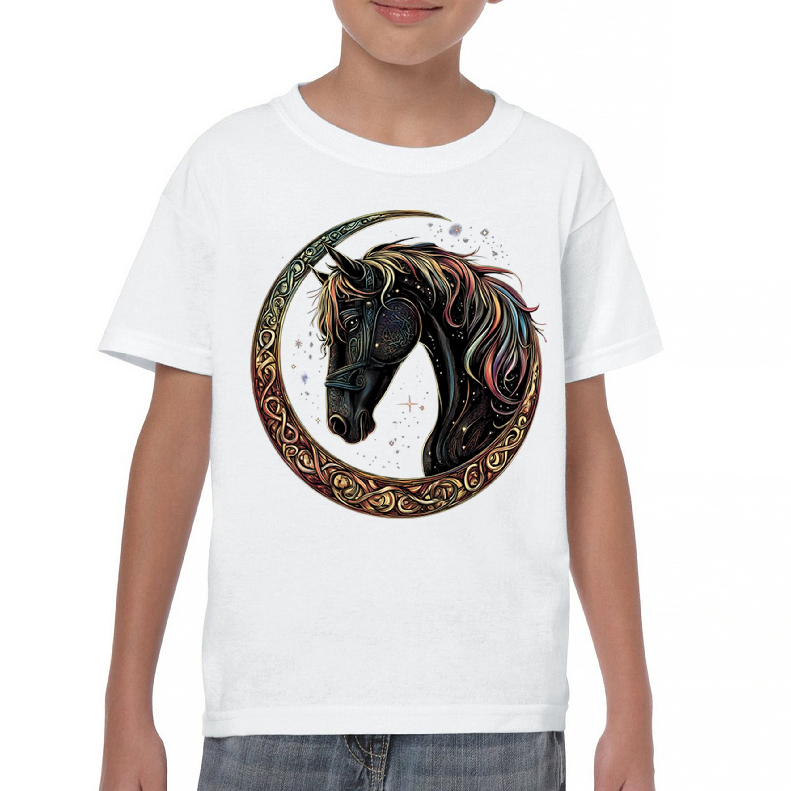 Celtic Moon Horse Youth T-shirt North Mystical Spiritual Nordic Cosmic Kids - Picture 23 of 50
