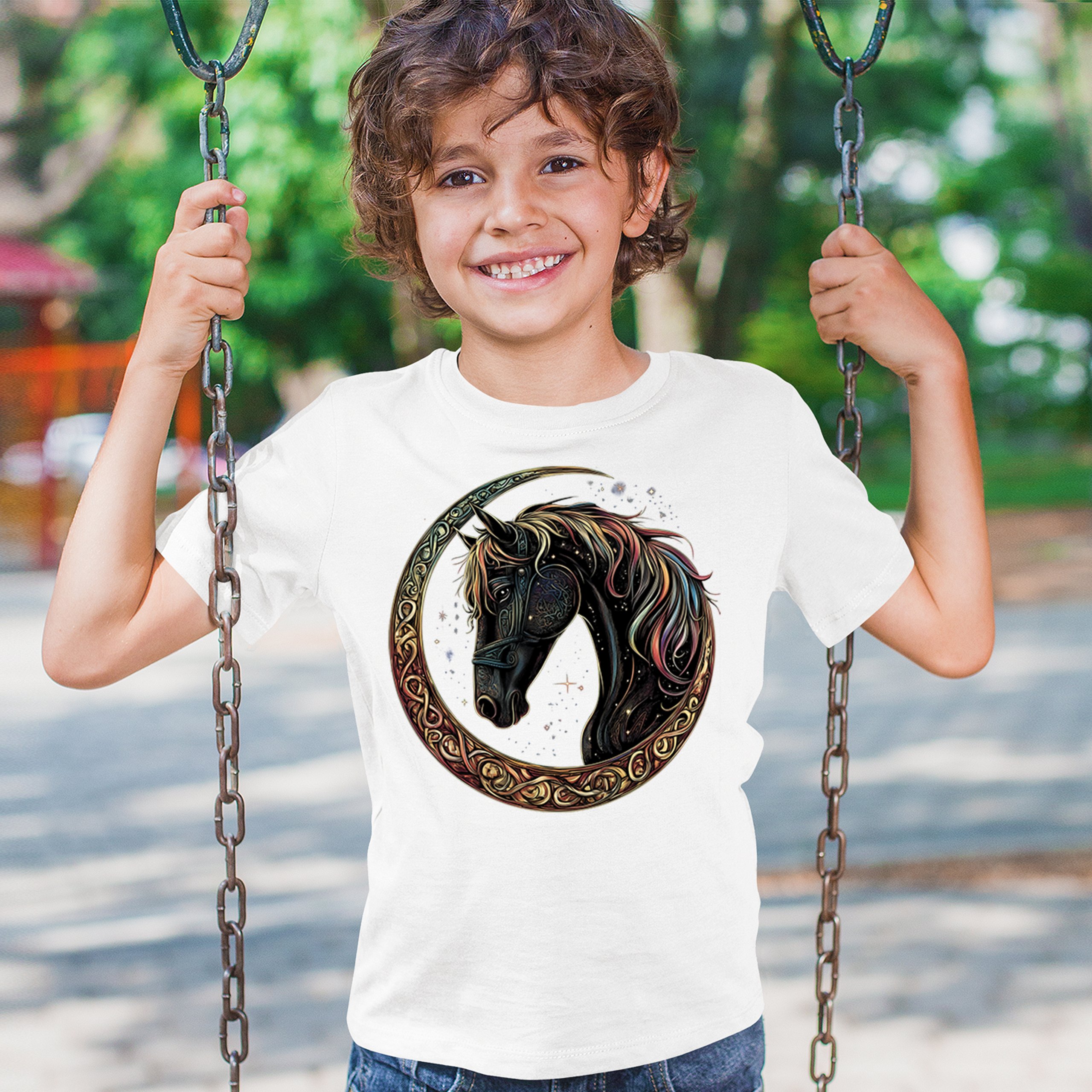 Celtic Moon Horse Youth T-shirt North Mystical Spiritual Nordic Cosmic Kids - Picture 26 of 50