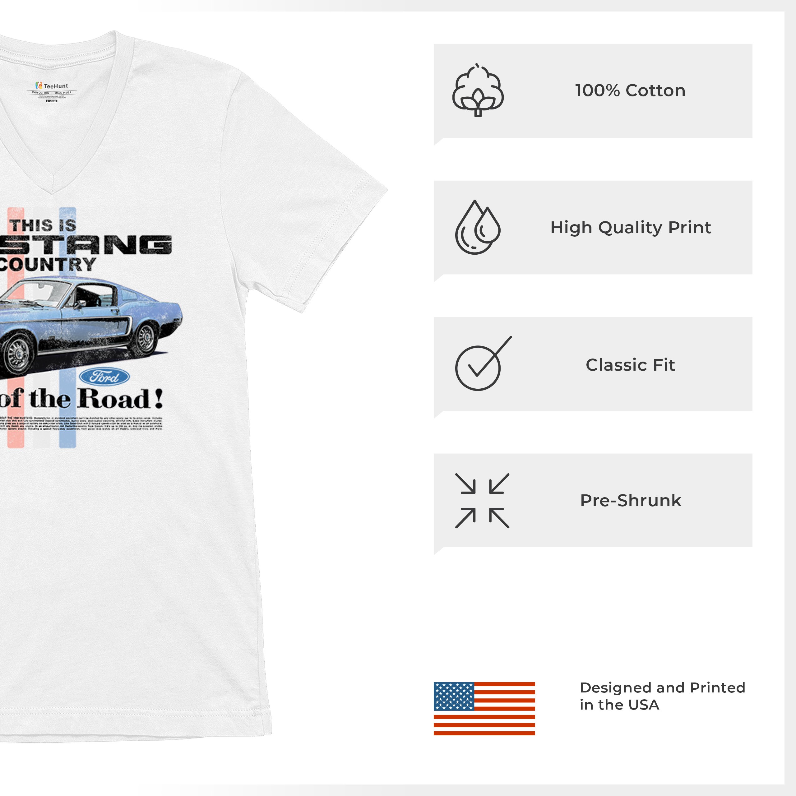 This Is Mustang Country V-Neck T-shirt Performance American Muscle Legend Tee - Picture 7 of 8