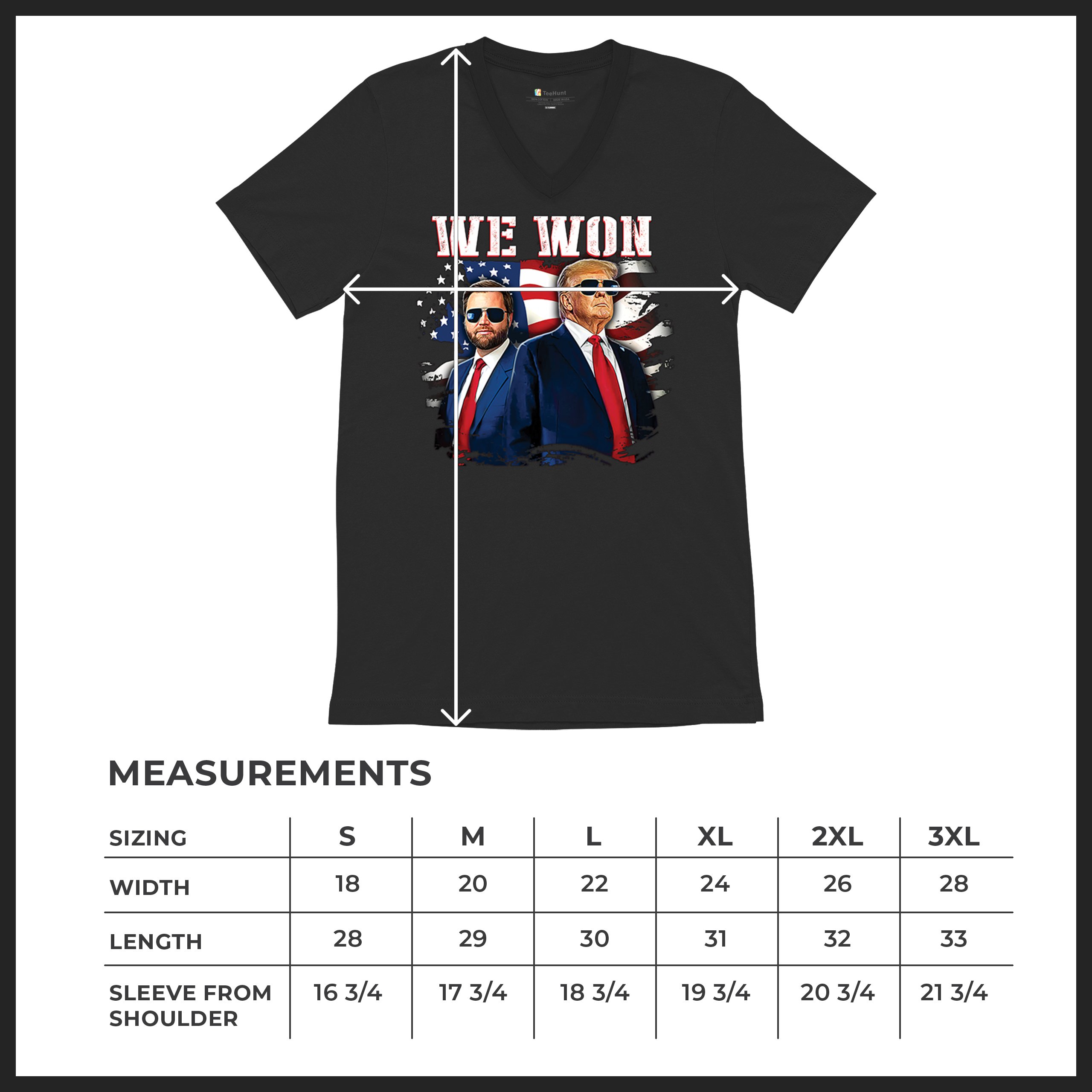 We Won Trump Vance 24 V-Neck T-shirt 47 President MAGA America First Fight Tee - Picture 8 of 29