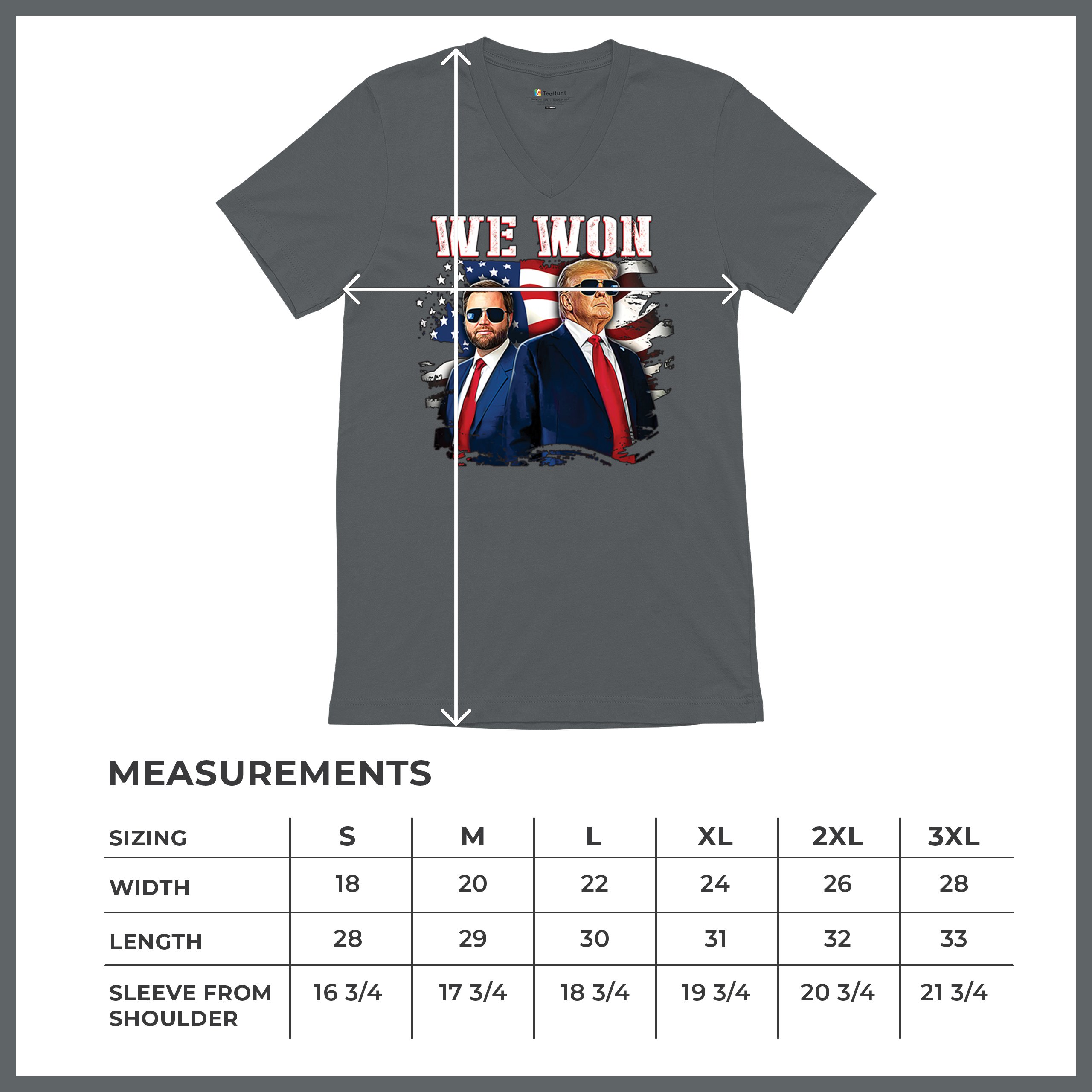 We Won Trump Vance 24 V-Neck T-shirt 47 President MAGA America First Fight Tee - Picture 29 of 29