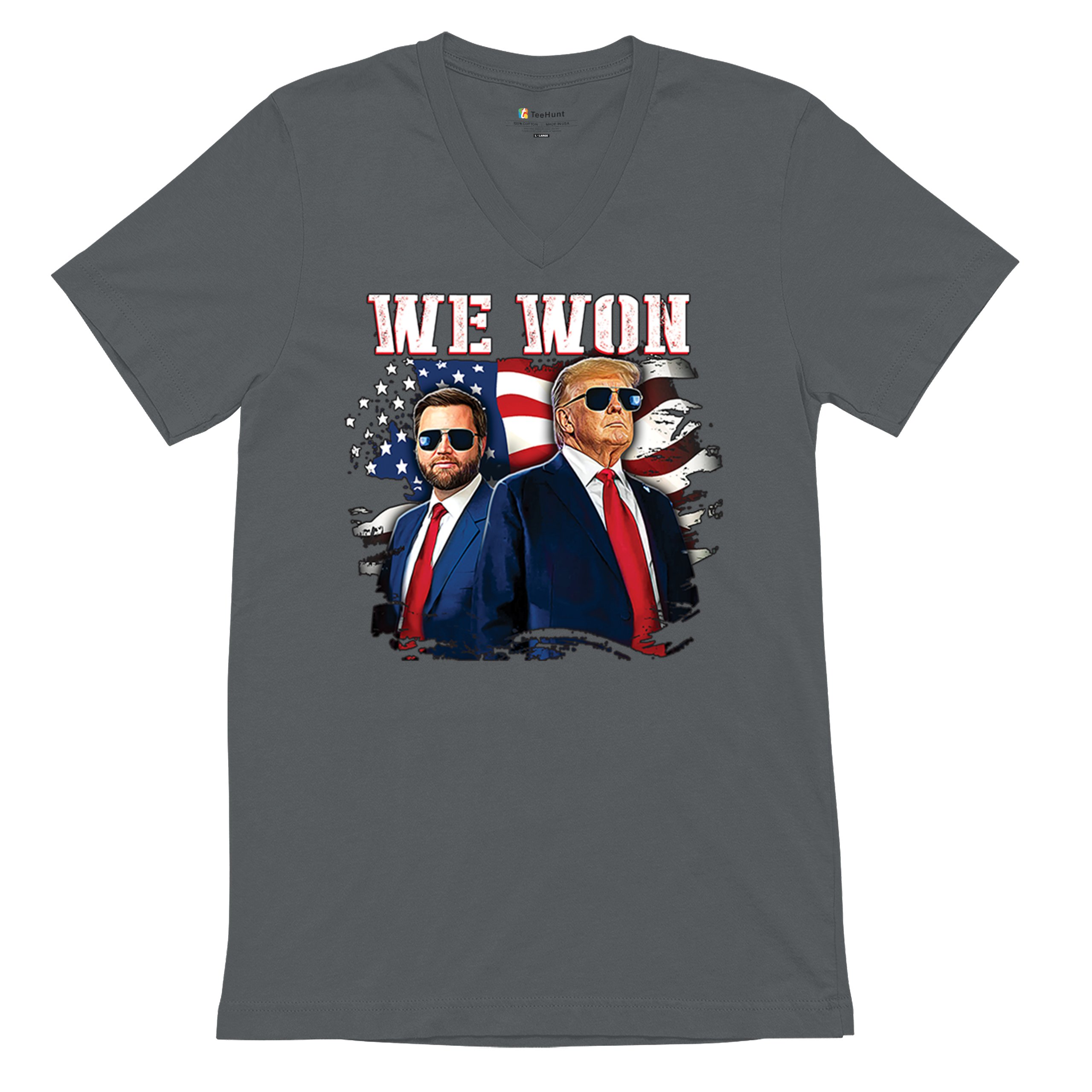 We Won Trump Vance 24 V-Neck T-shirt 47 President MAGA America First Fight Tee - Picture 27 of 29