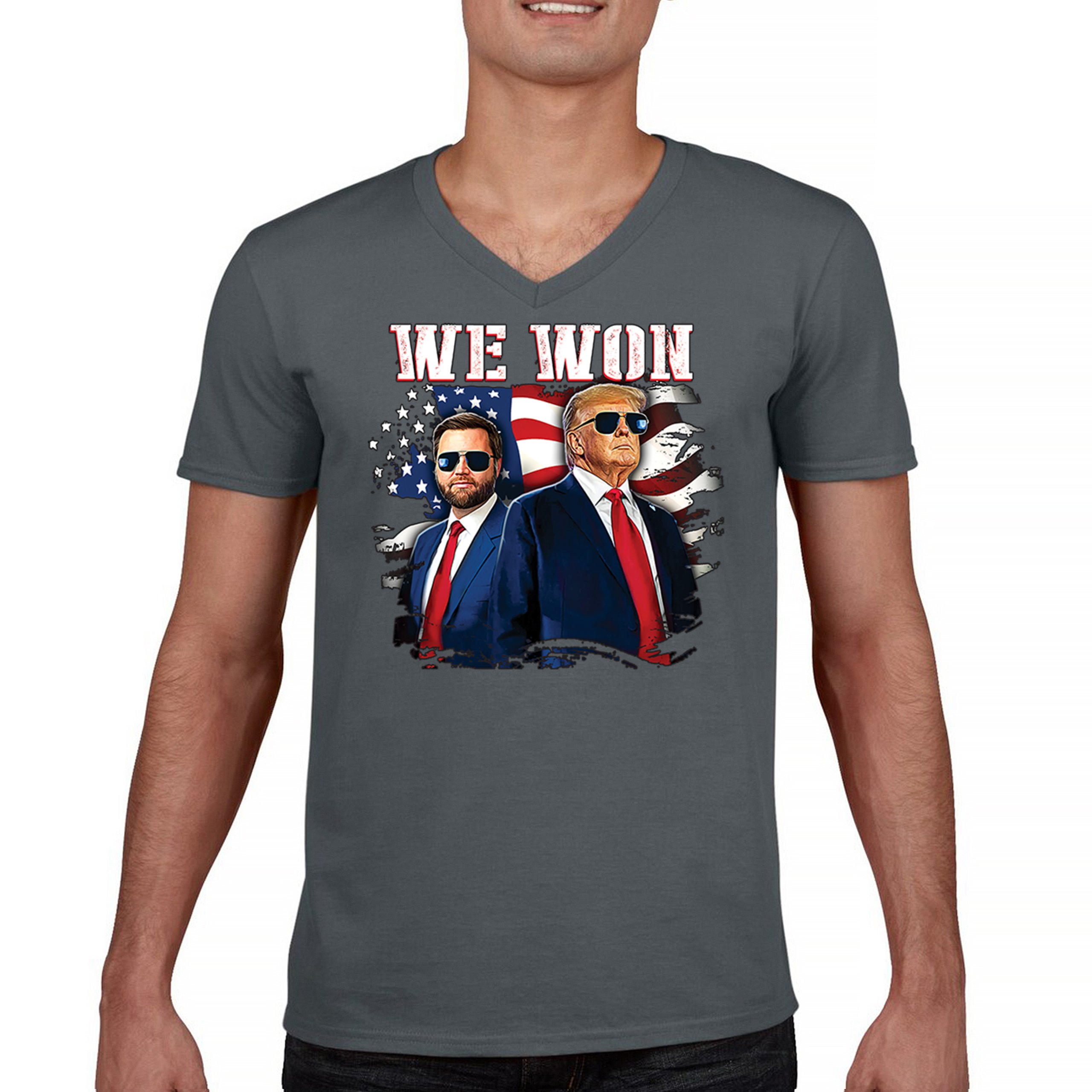 We Won Trump Vance 24 V-Neck T-shirt 47 President MAGA America First Fight Tee - Picture 23 of 29